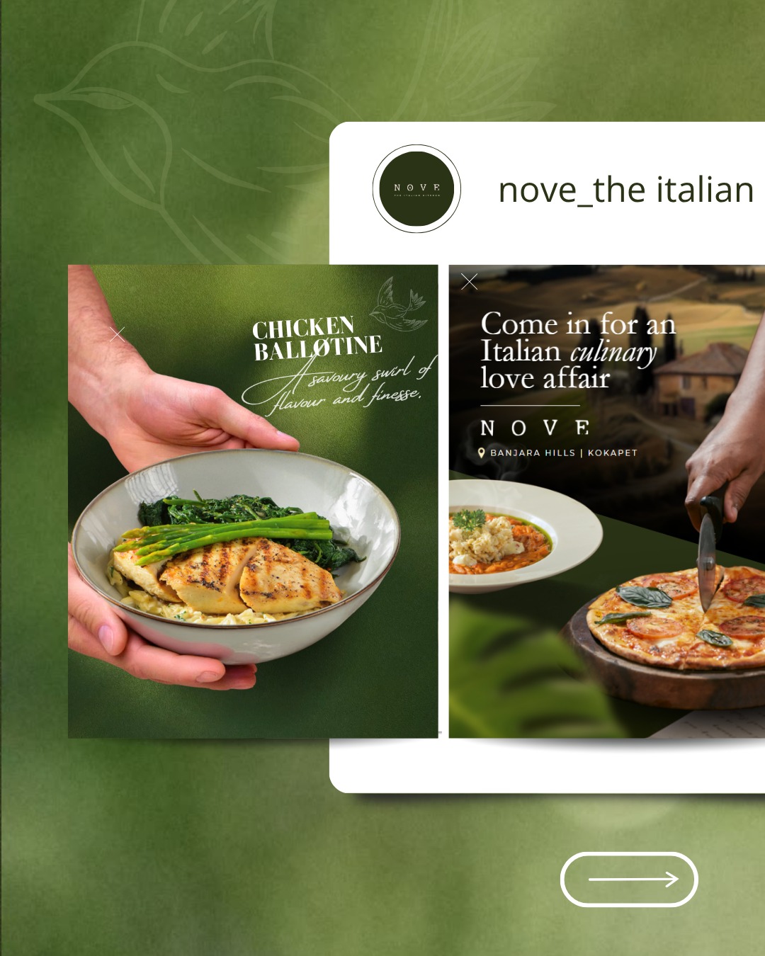 What if your social feed felt like the restaurant itself?
For NOVE, we created a visual language that brings its Italian character to life through cinematic food imagery, editorial typography and playful storytelling.
#SocialMediaDesign #CreativeDirection #FoodBranding
social media design, social media content, creative direction, food branding, restaurant branding, restaurant social media, food content creation, food photography, cinematic food photography, brand communication, creative agency, branding agency, Hyderabad creative agency, Blue Pintale, NOVE Hyderabad