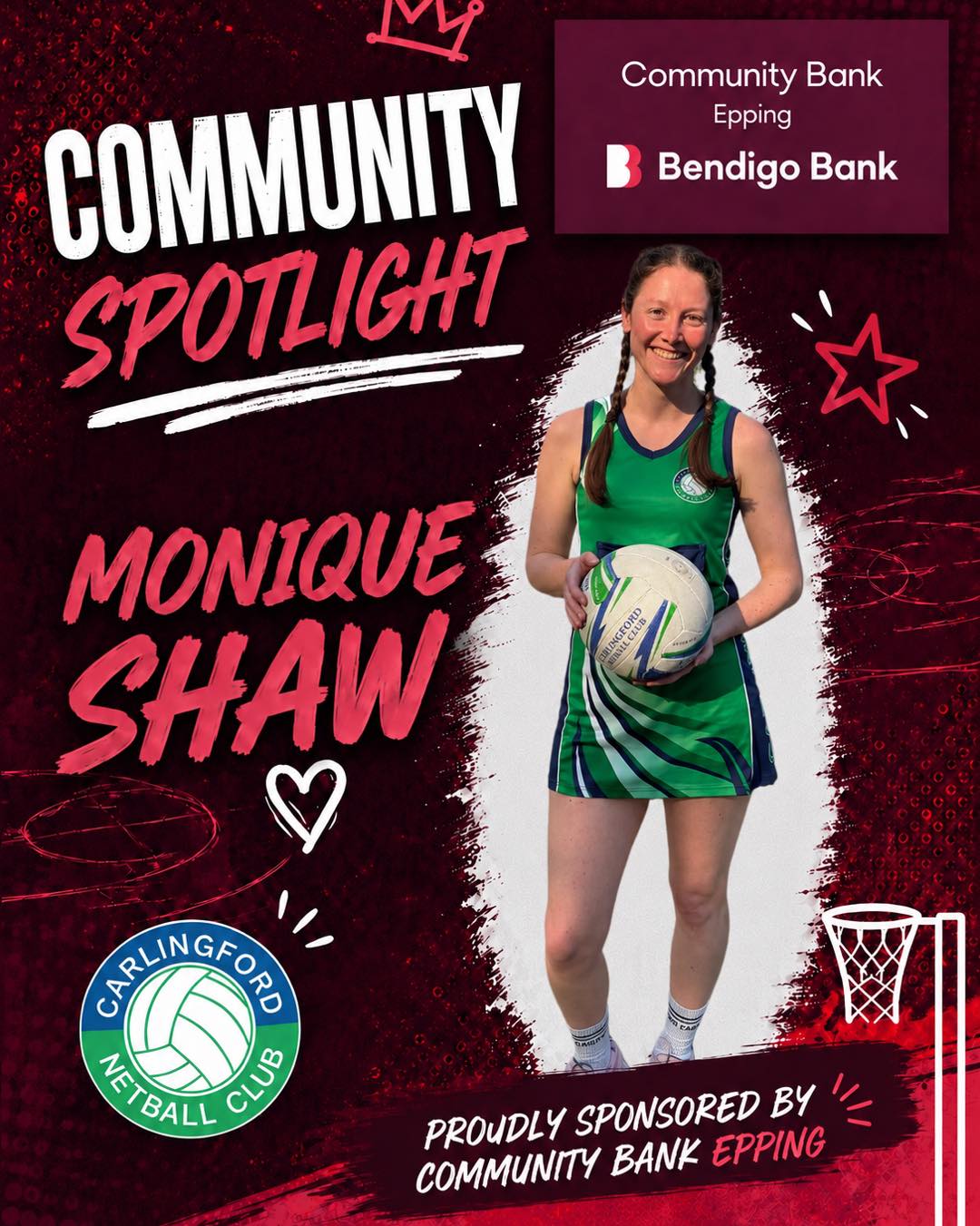 βοΈ Community Spotlight proudly sponsored by @communitybank_epping βοΈ
This week weβre shining the spotlight on Monique Shaw from our C3 team, who is celebrating an incredible 22nd year with Carlingford Netball Club! ππ
Moniqueβs commitment to Carlingford is something pretty special. After moving out of Sydney a few years ago, she could have easily found a club closer to home.. but instead, she continues to make the commute every week to play with us because she loves being part of Carlingford Netball Club π₯Ή
After 22 years, Monique is truly part of the fabric of our club. Her loyalty, dedication and love for the game are exactly what community sport is all about, and we feel incredibly lucky that she continues to pull on the Carlingford colours each season.
Thank you, Monique, for 22 amazing years of representing our club, and for proving that a little bit of distance is no match for Carlingford spirit! ππ
A huge thank you to @communitybank_epping for proudly sponsoring our Community Spotlight series β¨
