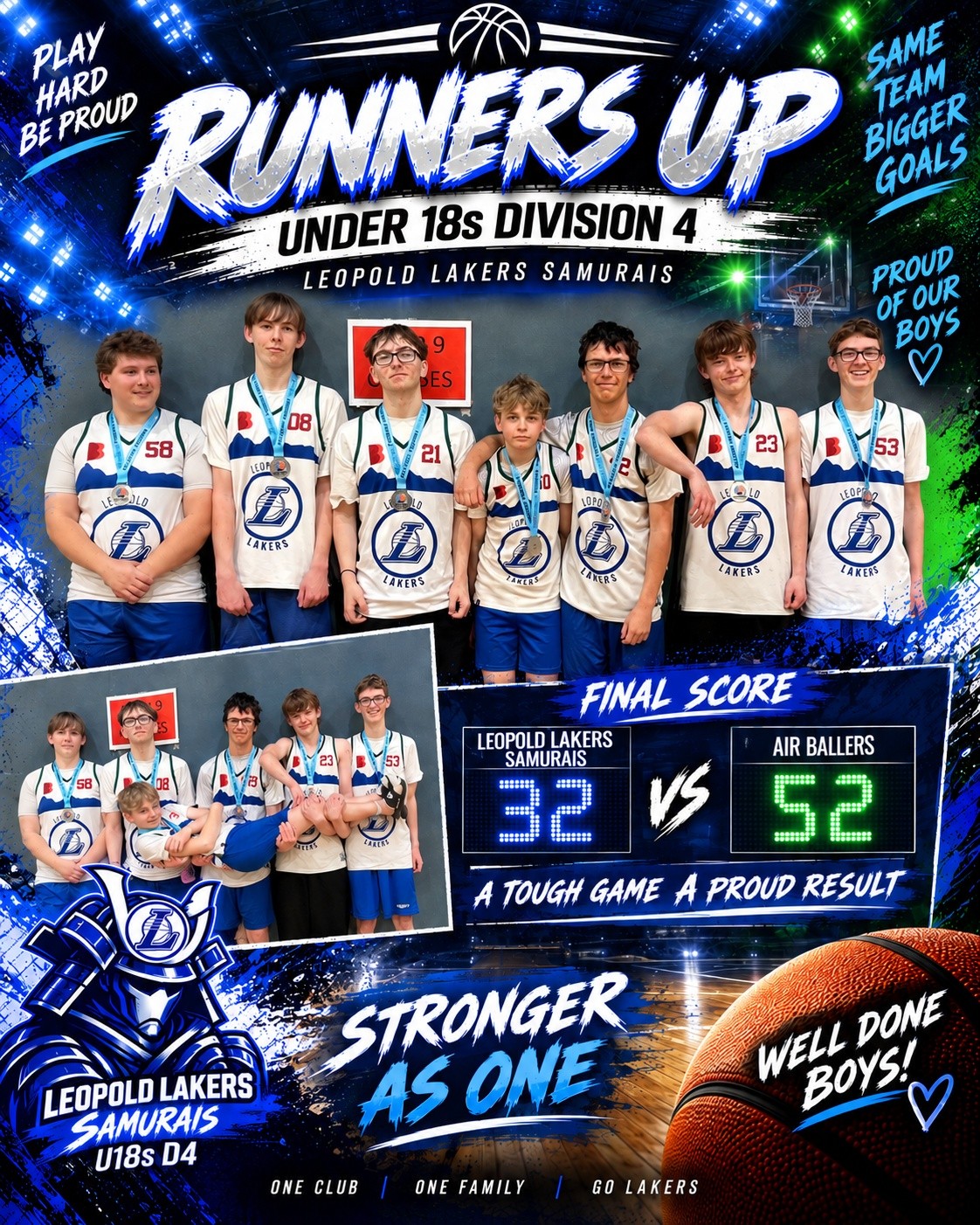 🏀 RUNNERS UP! 🥈
What a season from our Under 18 Samurais! 💙🤍
A massive effort from the boys all season, finishing with plenty to be proud of. Congratulations on a great Grand Final!
Heads up, Samurais… you may have lost the battle, but the Samurai spirit never surrenders! ⚔️😂
#GoLakers #LeopoldLakers #Samurais #U18Basketball #RunnersUp #GrandFinal #StrongerAsOne #OneClubOneFamily #LakersProud #BasketballFamily
