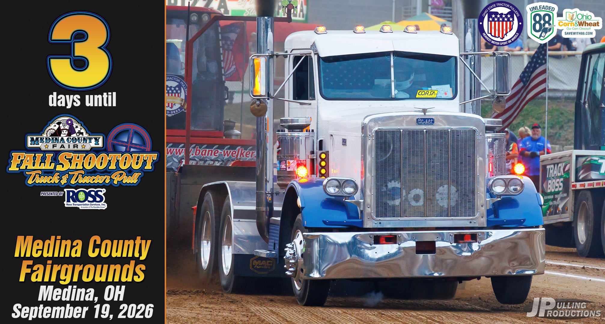 🏆3 DAYS UNTIL PULL DAY🏆
This Saturday, the Medina County Fairgrounds will be the place to be as the OSTPA Fall Shootout brings the horsepower and competition to the track.
Gates Open: 4:00 p.m.
Pull Starts: 7:00 p.m.
General Admission: $20 Ages 3 & Under: FREE
We still have a few truck spots left for purchase! If you want a front row seat to the action, purchase your truck spot and tickets on our website!