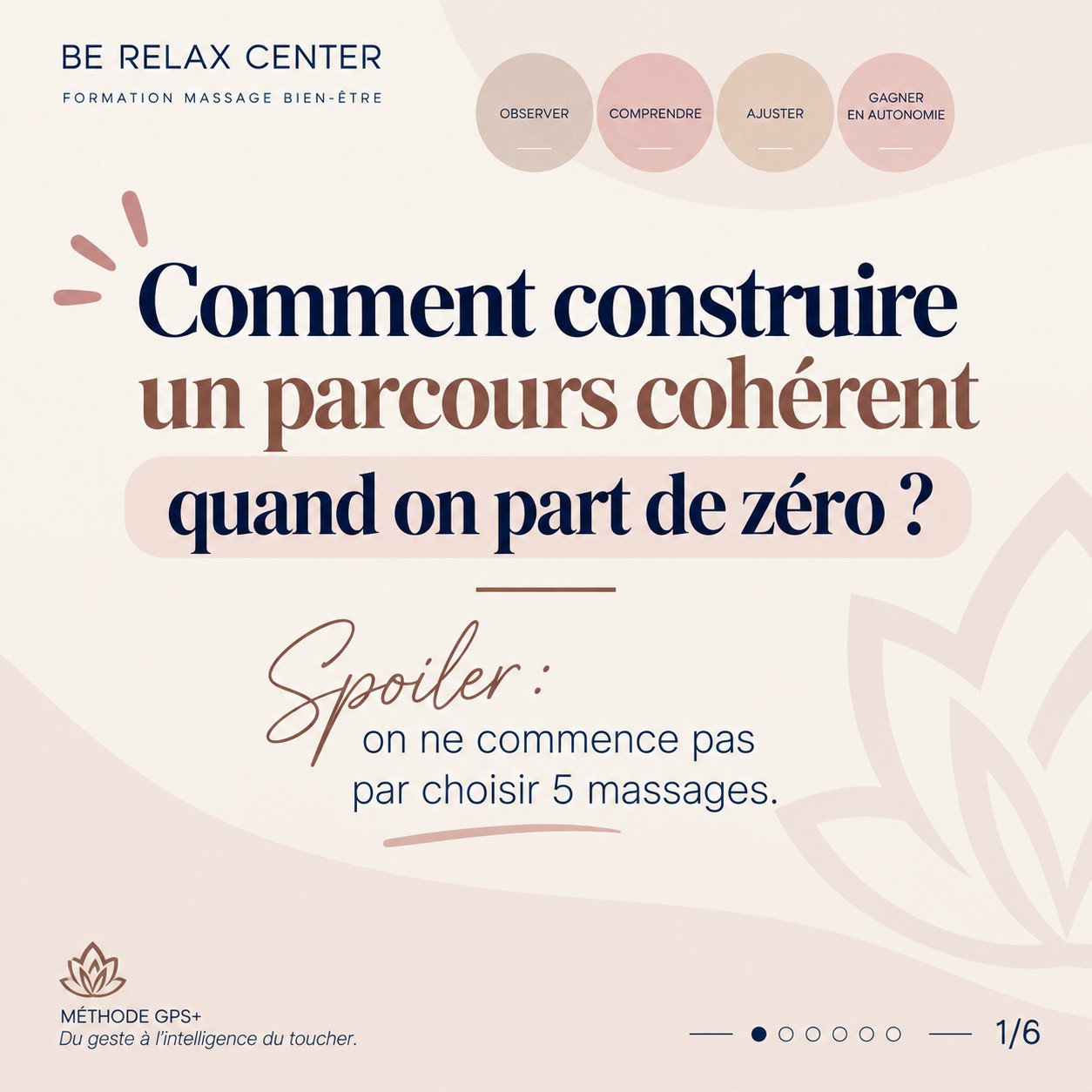Quand on débute, le plus difficile n’est pas forcément d’apprendre à masser.
C’est de savoir quoi apprendre… et dans quel ordre.
Je vois souvent des personnes choisir leurs formations au coup de cœur : une technique qui leur plaît, puis une autre, puis encore une autre.
Et quelques mois plus tard, elles ont plusieurs protocoles… mais pas forcément un parcours cohérent avec le métier qu’elles veulent construire.
Pour moi, la logique est différente.
D’abord, des fondations solides.
Puis, élargir sa pratique pour découvrir différentes gestuelles, développer son toucher et gagner en aisance.
Et enfin, se spécialiser en fonction de son projet, de sa future clientèle et de l’identité professionnelle que l’on souhaite construire.
Parce qu’un bon parcours de formation ne se mesure pas au nombre de techniques apprises.
Il se construit avec une direction.
Et c’est aussi mon rôle de formatrice : vous aider à faire les bons choix, au bon moment, sans vous former « pour vous former ».
Vous débutez et vous ne savez pas par où commencer ?
💌 Écrivez-moi « FORMATION » en DM et nous ferons le point ensemble sur votre projet.
Du geste à l’intelligence du toucher.
#FormationMassage #MassageBienEtre #FormationMassageProfessionnel #ReconversionProfessionnelle #berelaxcenterformations