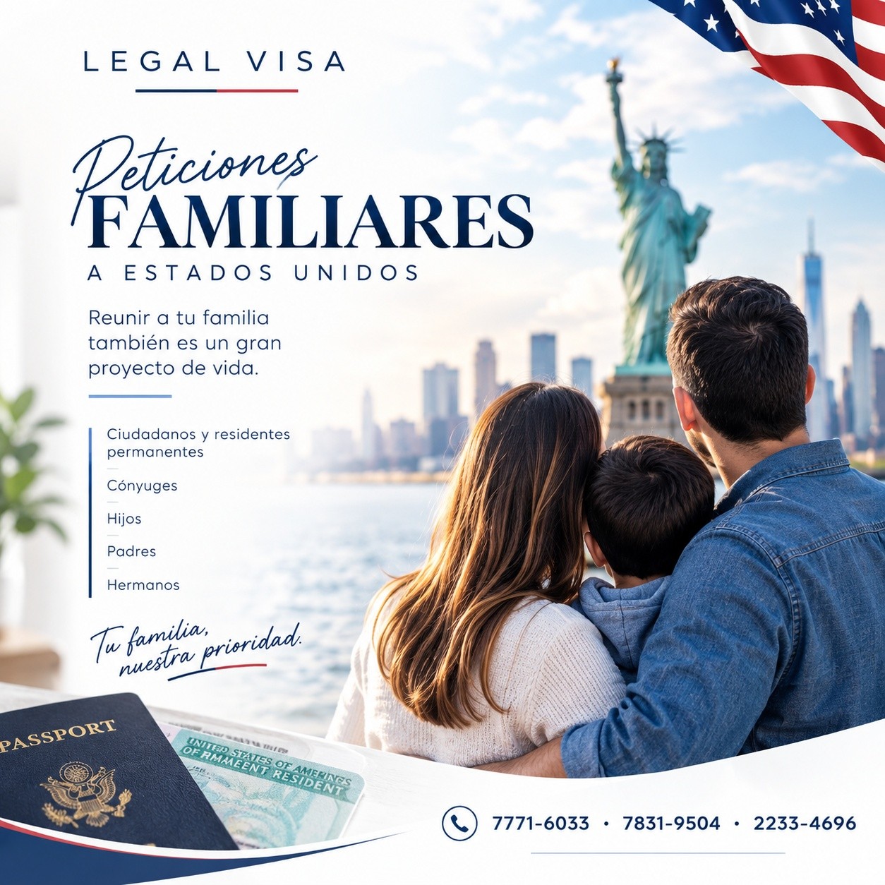 🇺🇸❤️ Tu familia también merece estar cerca.
Si tienes familiares en Estados Unidos y deseas conocer las opciones disponibles para realizar una petición familiar, en Legal Visa te orientamos durante el proceso y te ayudamos a preparar tu documentación de acuerdo con tu caso.
👨👩👧👦 Cónyuges, hijos, padres y hermanos pueden tener diferentes opciones según las circunstancias del solicitante y del familiar.
📲 7771-6033 · 7831-9504 · 2233-4696
Legal Visa | Tu familia, nuestra prioridad.