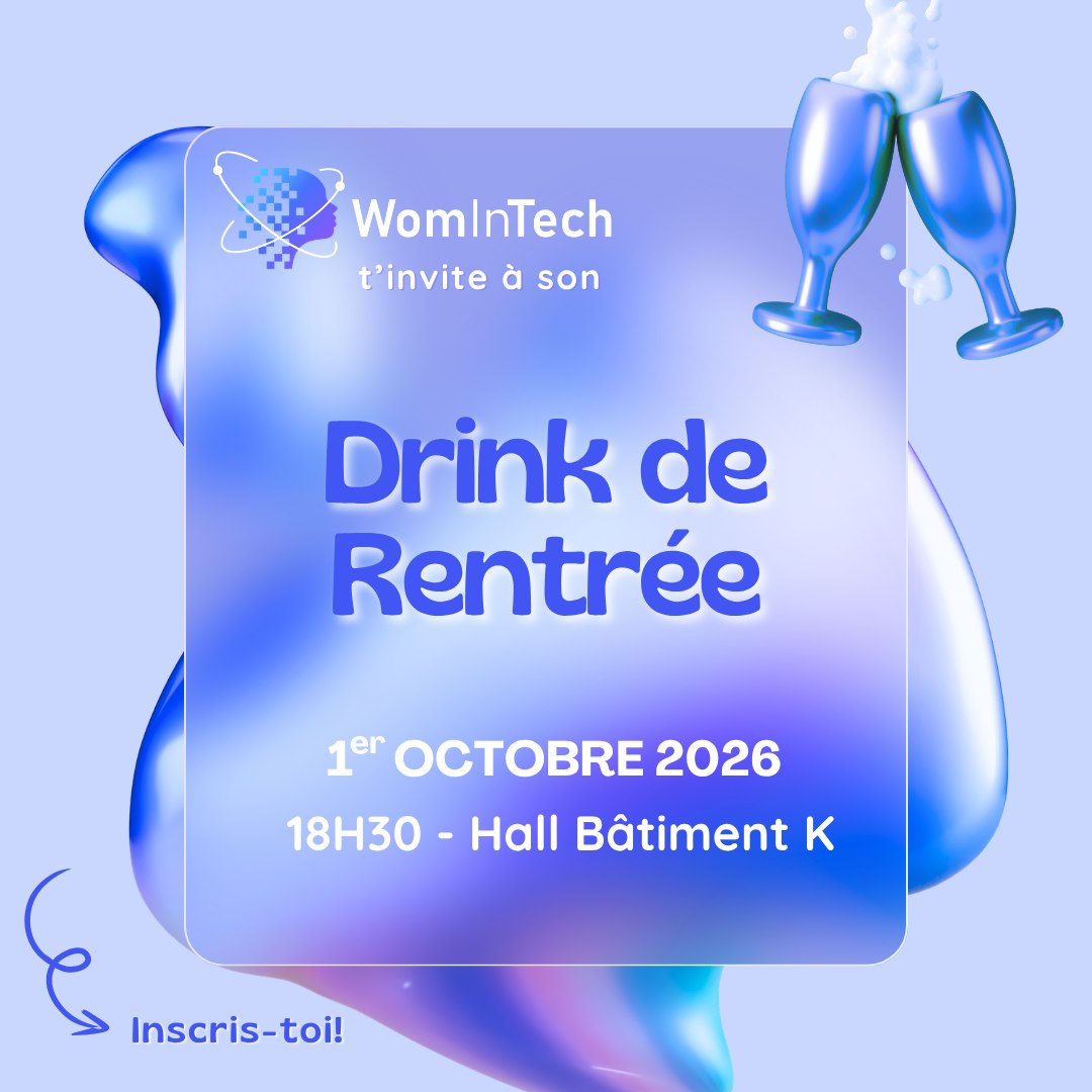 Tu désires en apprendre plus sur WomlnTech ? Tu souhaites participer aux activités
organisées mais tu hésites ? Ou tu souhaites tout simplement rencontrer notre nouvelle équipe ?
Nous avons une bonne nouvelle pour toi ! Tout ceci est possible lors de notre drink de rentrée, auquel nous nous ferons une joie de te rencontrer🥂!
Nous te donnons rendez-vous jeudi 1er octobre à 18h30 au campus du Solbosch, au hall du bâtiment K. Ce sera l'occasion d'en apprendre plus sur les activités organisées pour la promotion de la diversité des genres dans les filières STIM dans une ambiance détendue et conviviale.
Le lien pour s'inscrire se trouve en bio !