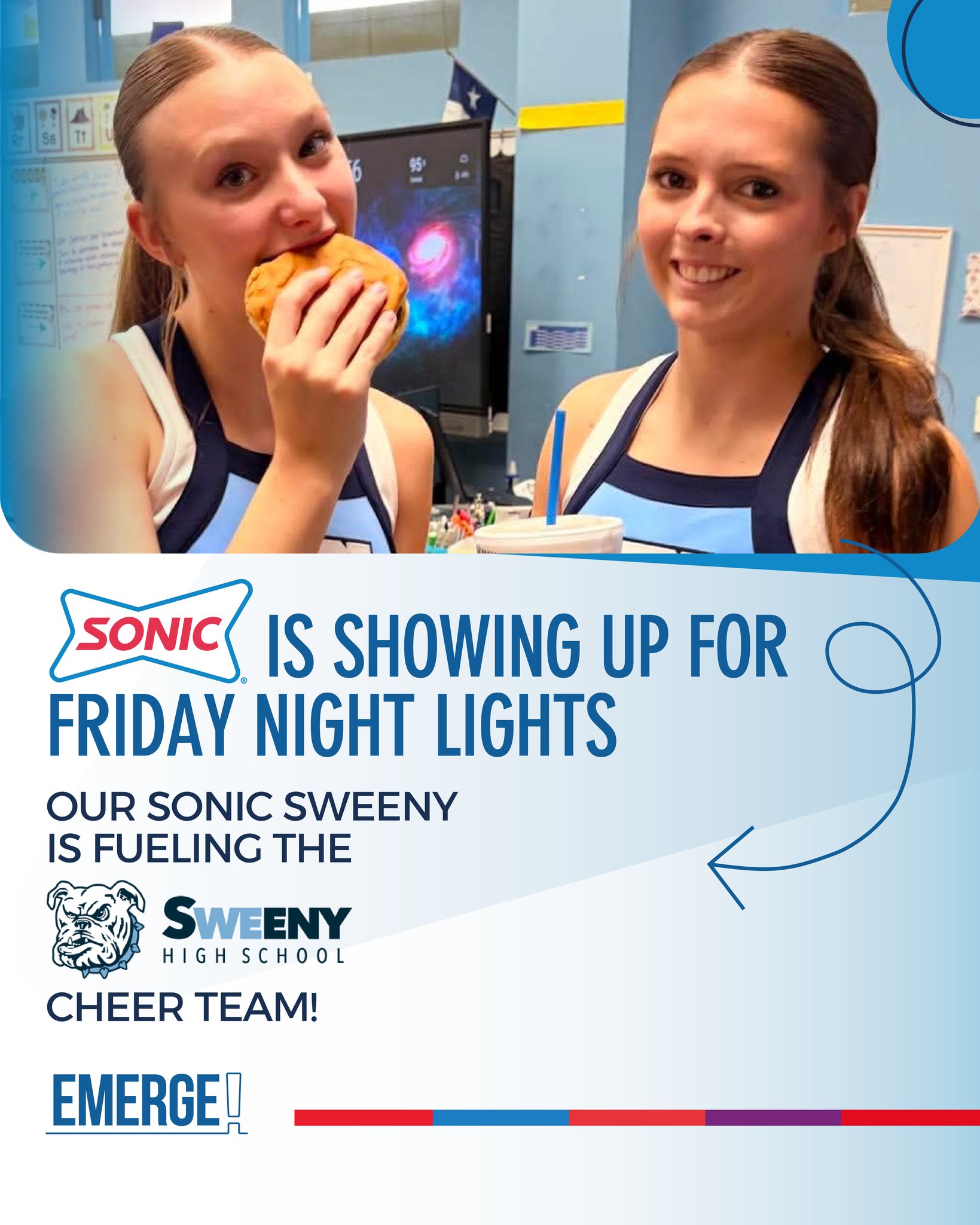 Friday nights in Sweeny just got a little more Sonic! 💙
GM Brandon and the team at Sonic #5190 have partnered with the Sweeny High School Cheer Team to provide their favorite Sonic meal every Friday before they head out for Friday Night Lights.
For Brandon, it’s an opportunity to support the students who help bring energy and spirit to the Sweeny community while building a relationship that goes beyond the restaurant.
Way to go, Brandon, for making a local partnership happen!
Looking to partner with us? https://www.emergeinc.net/communities
#EmergeInc #Sonic #SweenyTX #SweenyHighSchool #CommunityFirst #FridayNightLights #SonicCommunity #LocalPartnership