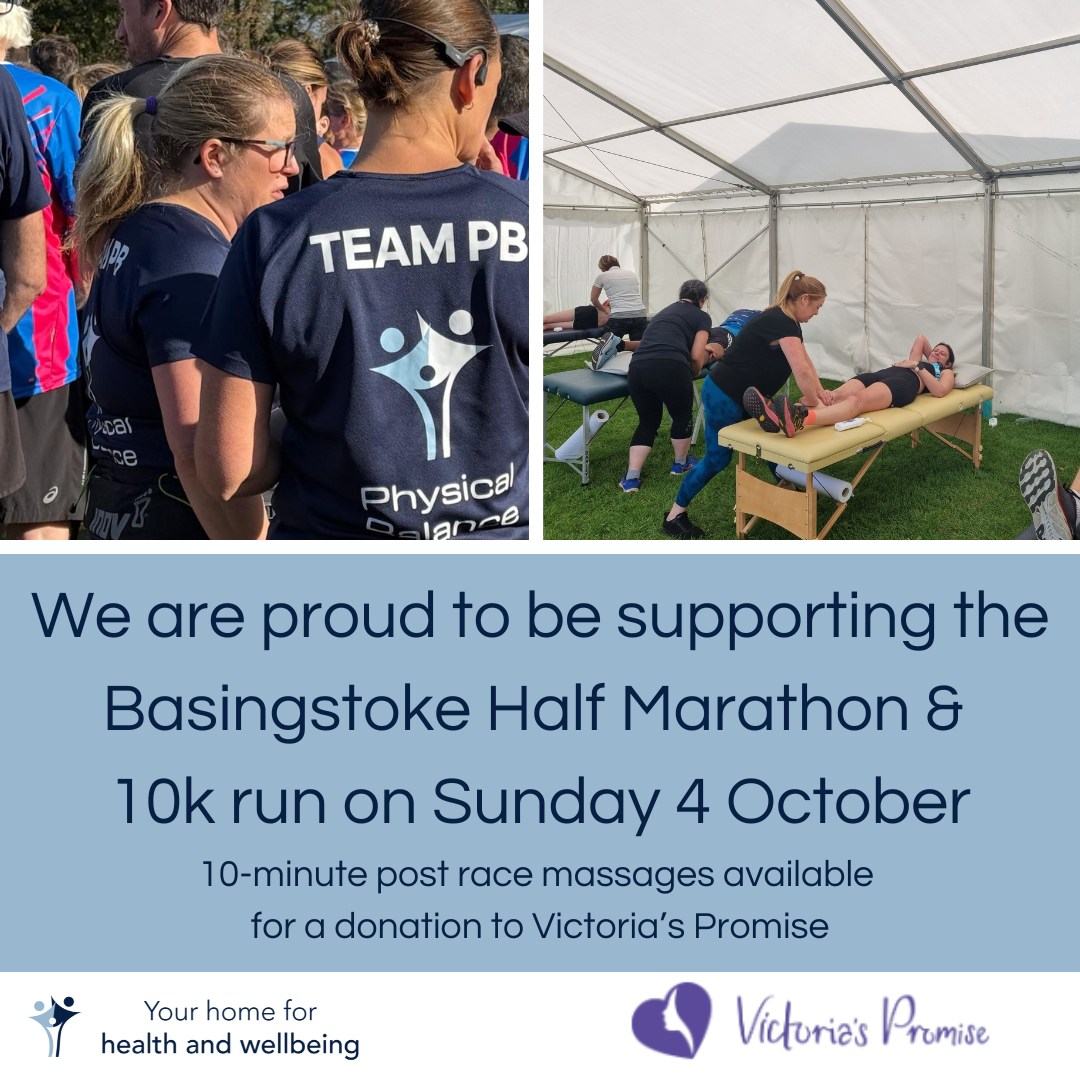 We are delighted to say that team PB will once again be providing post run massages at this years @basingstokehalfmarathon with @destinationbasingstoke 🏃♀️🏃🏃♂️
In exchange for our incredibly talented team helping with your post-run aches and pains, all we ask is that you make a charity donation on the day, with all funds raised going to the amazing @victoriaspromise to help them continue the important work they do in our community.
We look forward to seeing everyone there - enjoy your last couple of weeks of training 😊 #physicalbalance #thestudioatphysicalbalance #basingstokeclinic #basingstokehalfmarathon2026 #basingstokehalfmarathon #basingstoke10k2026 #basingstoke10k #basingstokehalfmarathonmassagesupport #destinationbasingtoke #lovebasingstoke