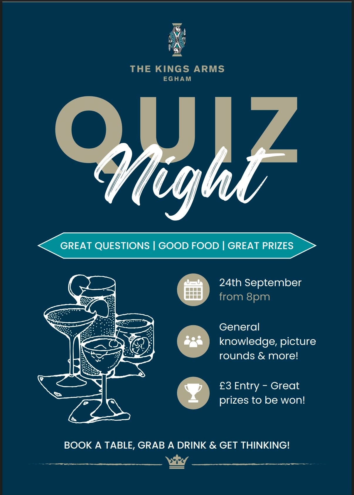 Join us on Thursday 24th September from 8pm for our first Charity Quiz Night at The Kings Arms. Raising money for The Village Centre Community and Fridge Kitchen.
Grab your friends, get your team together and put your general knowledge to the test all while raising money for a great cause.
Entry is just a £3 per person minimum cash donation and thanks to Brakspear’s Giving Back scheme, they’ll add an extra 25% on top of the funds raised.
A great night, a little friendly competition and a chance to make a difference.
Book your table now, round up your team and join us from 8pm.