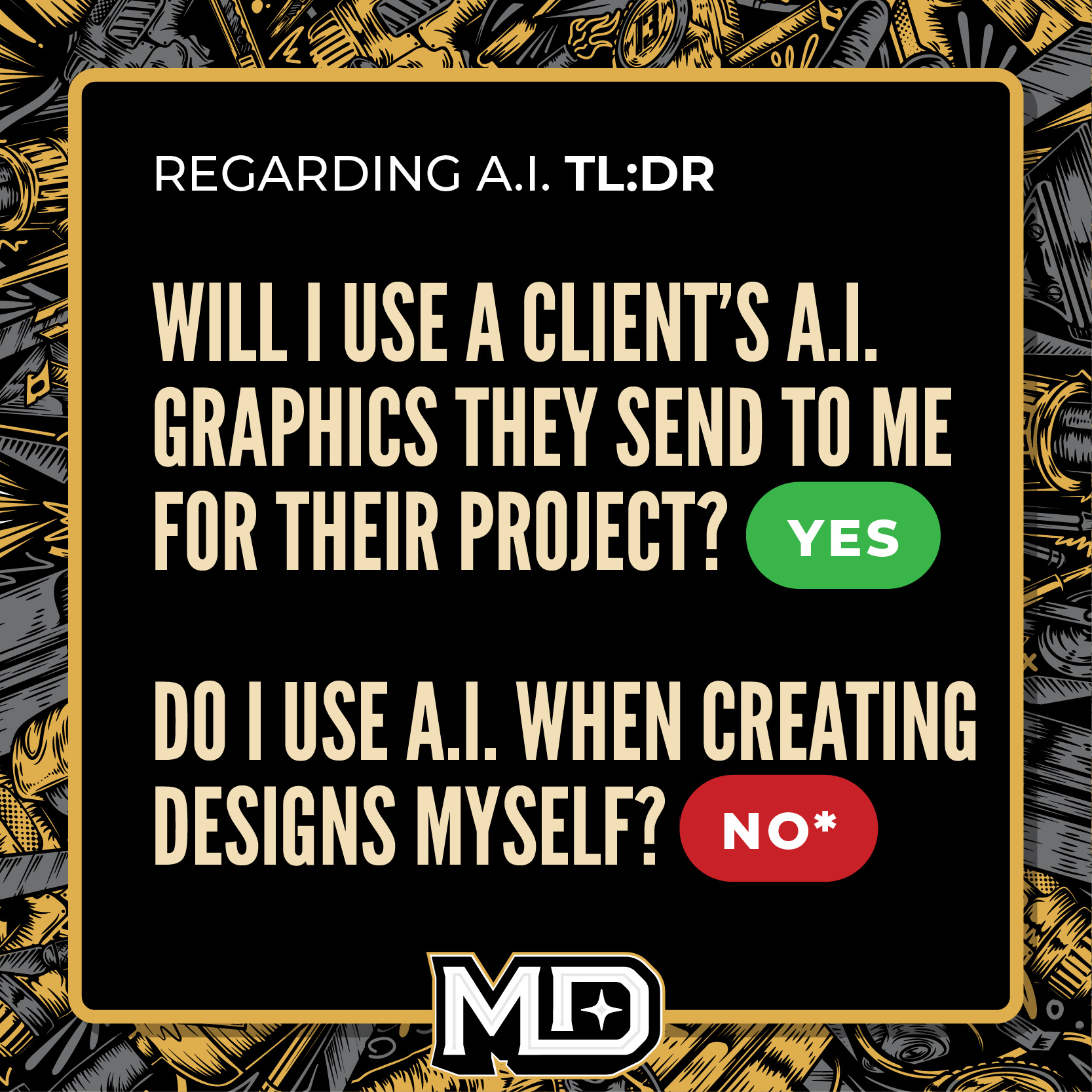 I have received more questions this year about Artificial Intelligence and Design, how I use it or won't, it's strenghs and weaknesses. Here are a couple of answers to questions I'm getting the most.
.
From what I've seen personally, experienced, and spoken with other design professionals, A.I. is good for concepts, not quite there for execution yet. But I don't think it's going away.