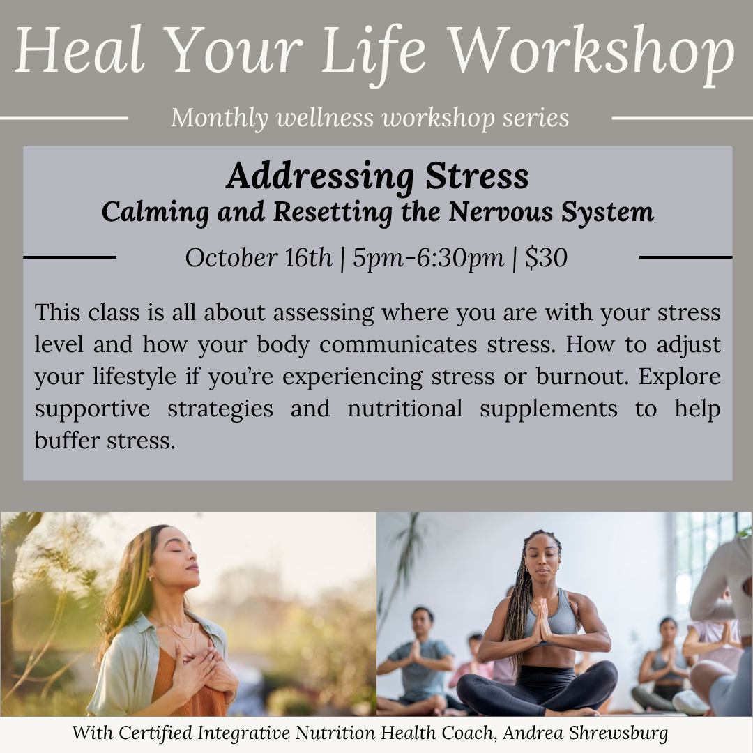 Addressing Stress - Calming and Resetting the Nervous System
October 16th | 5pm-6:30pm
This class is all about assessing where you are with your stress level and how your body communicates stress. How to adjust your lifestyle if you’re experiencing stress or burnout. Explore supportive strategies and nutritional supplements to help buffer stress.
✨Heal Your Life Workshop Series✨
With Certified Integrative Nutrition Health Coach, Andrea Shrewsburg
Save the dates for this monthly wellness workshop series designed to uncover what’s really holding you back from feeling your best. Month by month, explore how the many inputs in our lives quietly build up and lead to imbalances and overwhelm. Each session explores different topics in health and healing through a holistic and functional medicine lens, offering awareness and practical tools you can integrate into your everyday life.
Click the link in our bio to book online.
#Lotuswholistictherapy #awakendiscoverthrive #TrentonMI #massage #reiki #yoga #wellness #reiki #downrivermimassage #downrivermi #healing #workshop #events #health #healyourlife