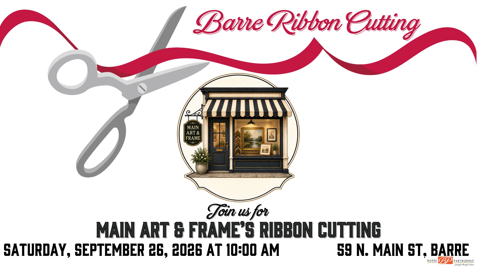 A new art gallery and custom frame shop is opening in downtown Barre! Join us for the ribbon cutting at @main_art_and_frame on Saturday, September 26 at 10:00 AM✂️
Owners Kristen and Chris Santucci are excited to welcome you to their new space. Kristen’s gallery features original paintings and fine art prints inspired by Vermont’s landscapes, wildlife, and people. With more than 30 years of experience as a painter and professional picture framer, she also offers custom framing for artwork, photographs, and treasured pieces. Chris, a musician and classical guitar instructor, brings his own creative spirit to the shop.
Come meet Kristen and Chris, explore the gallery, and help us welcome Main Art & Frame to Barre!
📍 59 N. Main Street, Suite 100, Barre