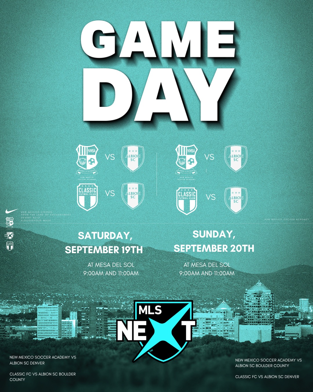 MLS Next and Classic FC Games tomorrow against Albion FC, be there!