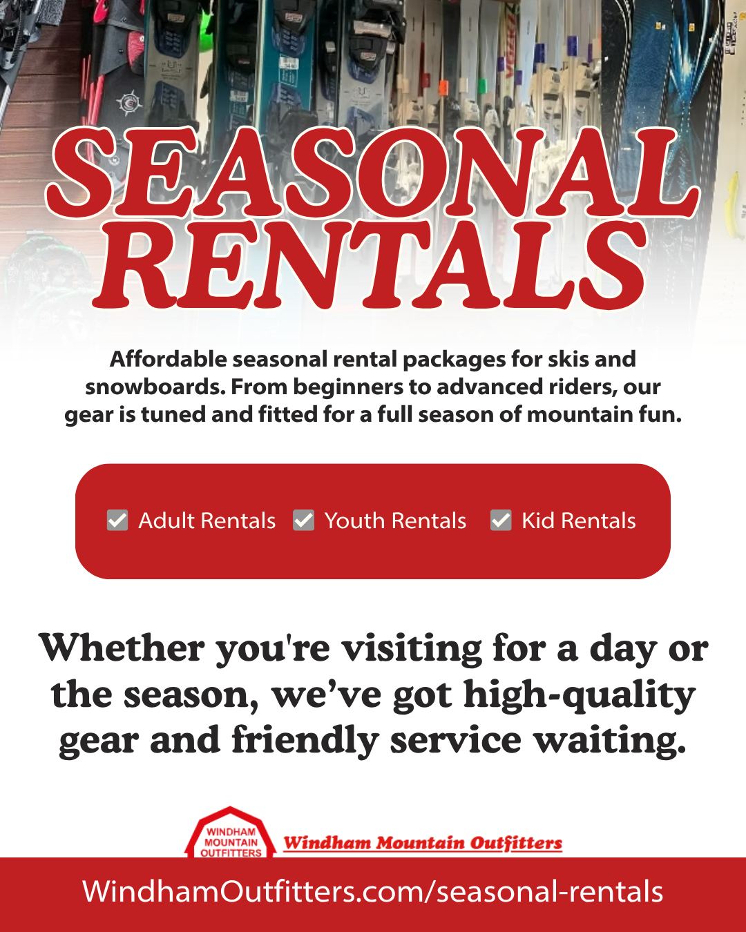 Seasonal Rentals are up and running on our website!
windhamoutfitters.com/seasonal-rentals