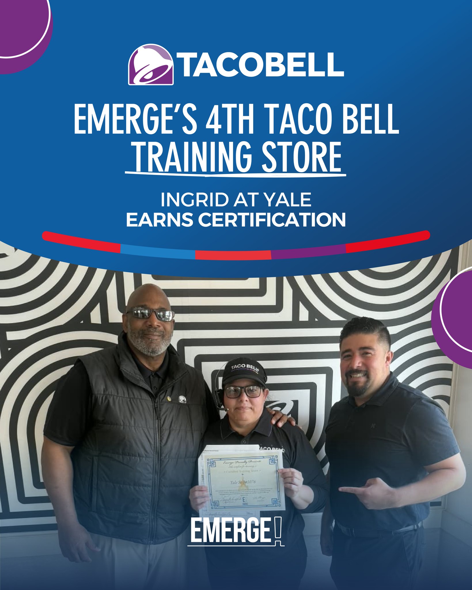 A new training destination for Emerge!
Congratulations to Ingrid at Yale on becoming Emerge’s 4th certified Taco Bell Training Store, another opportunity for people to learn, grow and take their next step.
A meaningful milestone for Ingrid and the Yale team. Congratulations!
Learn more about Emerge at emergeinc.net
#EmergeInc #TacoBell #TrainingStore #TeamGrowth #CareerDevelopment #LearnGrowLead #YaleTX #PeopleFirst