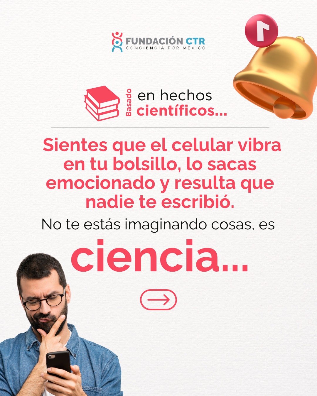 ¿Sientes que el teléfono suena o vibra, pero cuando revisas no hay ningún mensaje? 📱👻
No es tu imaginación ni una obsesión: tu cerebro está interpretando mal ligeros roces de la ropa o pequeños estímulos táctiles. Al estar en un estado constante de alerta por las notificaciones, el sistema nervioso "crea" una señal donde no la hay.
Desliza para descubrir cómo reprogramar tu atención para que el celular no controle tus sentidos. 🧠🌿
#FundaciónCTR #ConcienciaPorMéxico #Neurociencia #VibraciónFantasma #CienciaYSalud #BienestarDigital #BasadoEnHechosCientificos