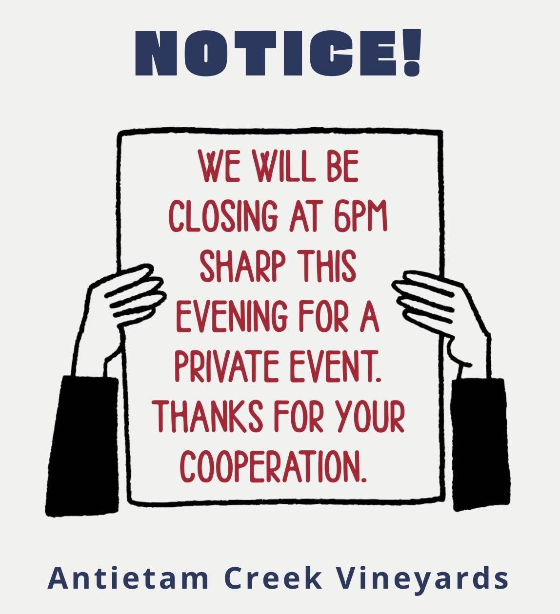 Notice!:
We will be closing today, Saturday September 19th, promptly at 6pm for a private event.
Thank you for your cooperation and understanding.