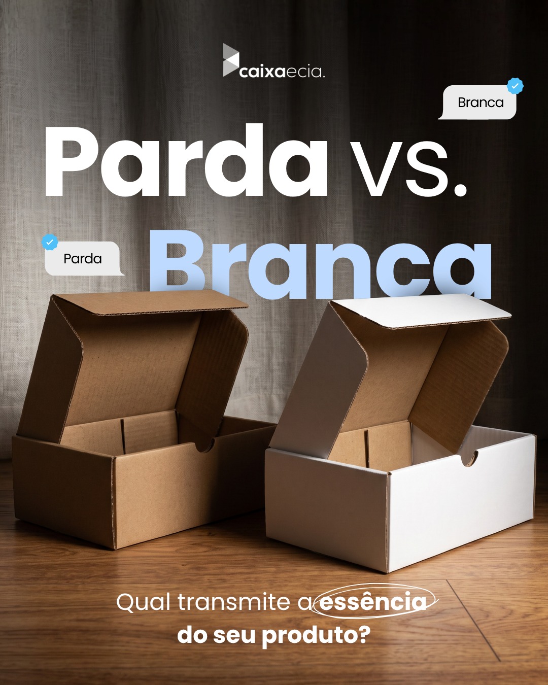 A experiência do seu cliente não começa quando ele abre a encomenda, mas no exato momento em que o pacote chega nas mãos dele. A escolha da caixa é a primeira mensagem que a sua marca entrega, antes mesmo de qualquer palavra ser lida.
A caixa parda carrega um apelo acolhedor, artesanal e sustentável. Ela conecta perfeitamente com marcas que valorizam a simplicidade, o consumo consciente e uma pegada mais orgânica ou rústica.
A caixa branca transmite pureza e modernidade. É ideal para negócios que buscam um visual limpo, minimalista e com forte percepção de produto premium.
O posicionamento da sua identidade visual mora nos detalhes. Não existe escolha certa ou errada, existe a opção que traduz a essência e os valores que você quer reforçar na mente do seu público.
Qual dessas duas embalagens conversa melhor com a história que o seu negócio quer contar hoje?