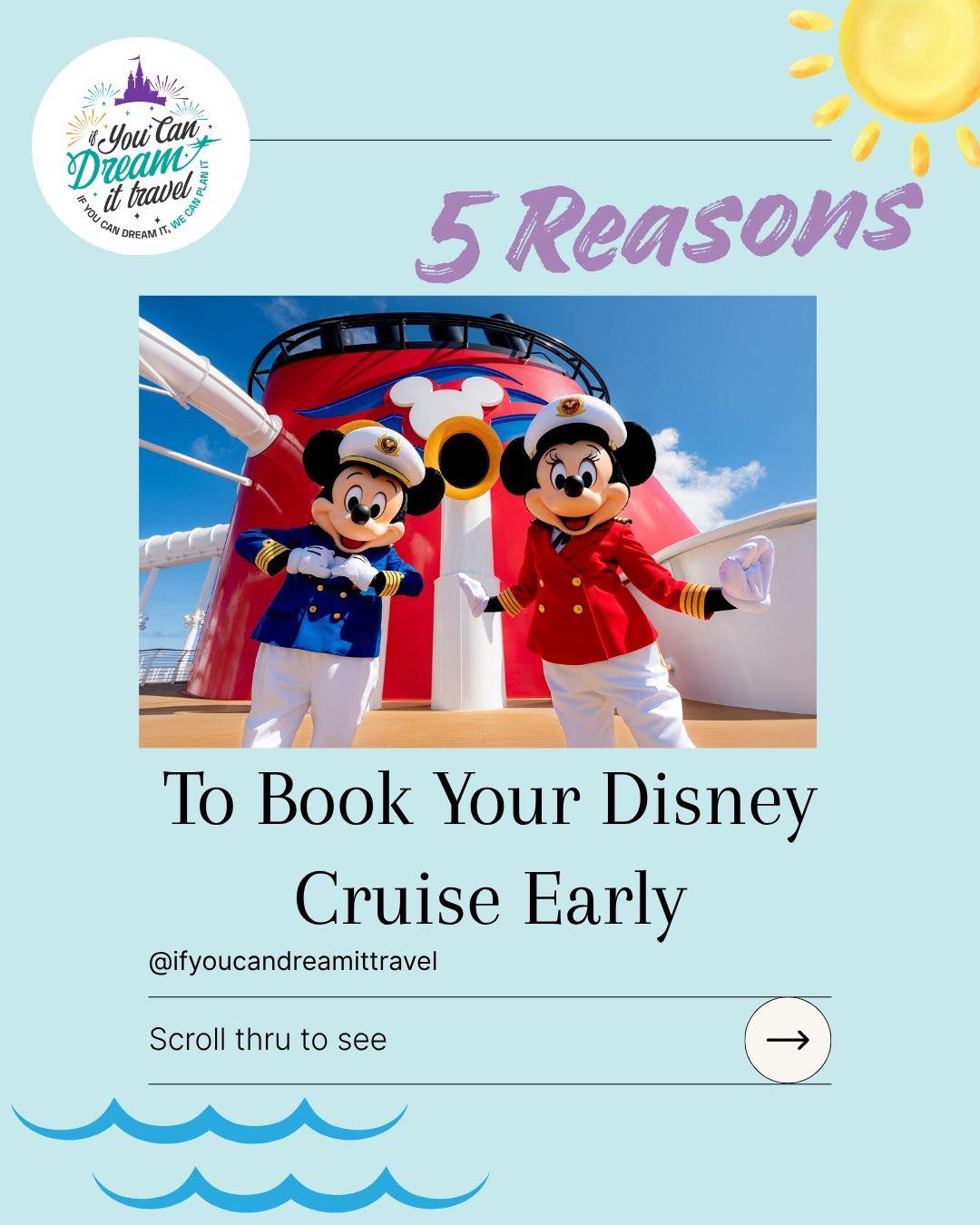 Thinking about a Disney Cruise? 🚢✨
Booking early can mean more choices, more time to plan, and more time to get excited!
Swipe through for 5 reasons why early planning can make all the difference. 👀
Ready to start planning? Let’s get your Disney Cruise on the calendar!
#disneycruise #bookearly
