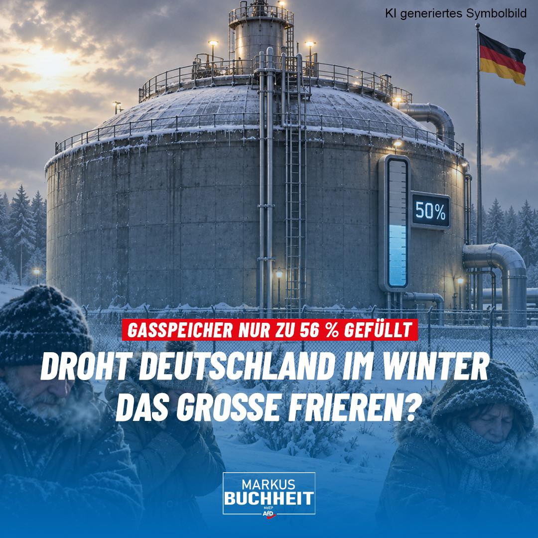Aktuell sind die deutschen Speicher nur zu rund 56 Prozent gefüllt. Der größte Speicher in Rehden lag Mitte September sogar bei nur etwa 11 Prozent. Nach Berechnungen der Speicherbranche könnten die Vorräte in einem sehr kalten Winter bereits Anfang Februar aufgebraucht sein.
Während Italien bei über 80 Prozent und Österreich bei rund 67 Prozent liegt, hinkt Deutschland deutlich hinterher.
Energiesicherheit darf nicht davon abhängen, dass der Winter möglichst mild ausfällt! Die Bundesregierung ist angehalten, die deutsche Energieversorgung zu jedem Zeitpunkt sicher zu stellen.