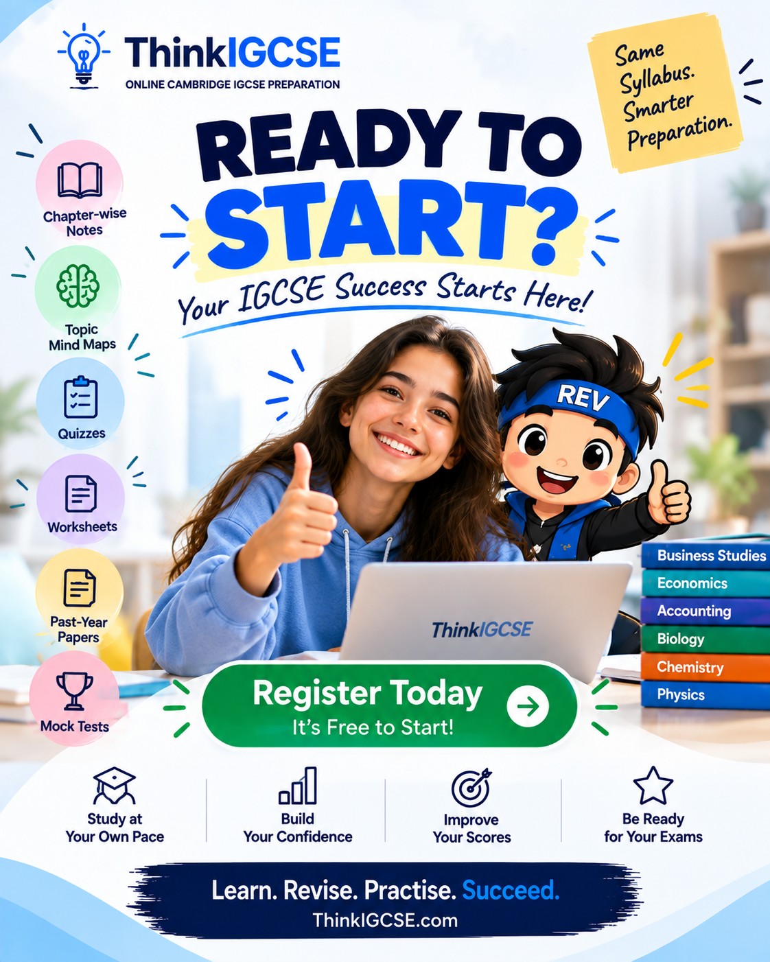Ready to Start Your IGCSE Journey?
Join ThinkIGCSE today and start learning, revising and practising at your own pace. It's free to start!
https://www.thinkigcse.com/