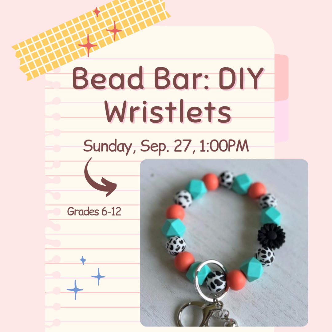 Join us for a silicone key chain wristlet! We will start by picking our theme and beads for our wristlet. Learn how to make a fun and useful wristlet out of silicone beads. Whether you make it for a gift or for yourself, this fun project is sure to put a smile on your face.
Grades 6-12
Register here:
https://haddonfield.librarycalendar.com/event/beadbar