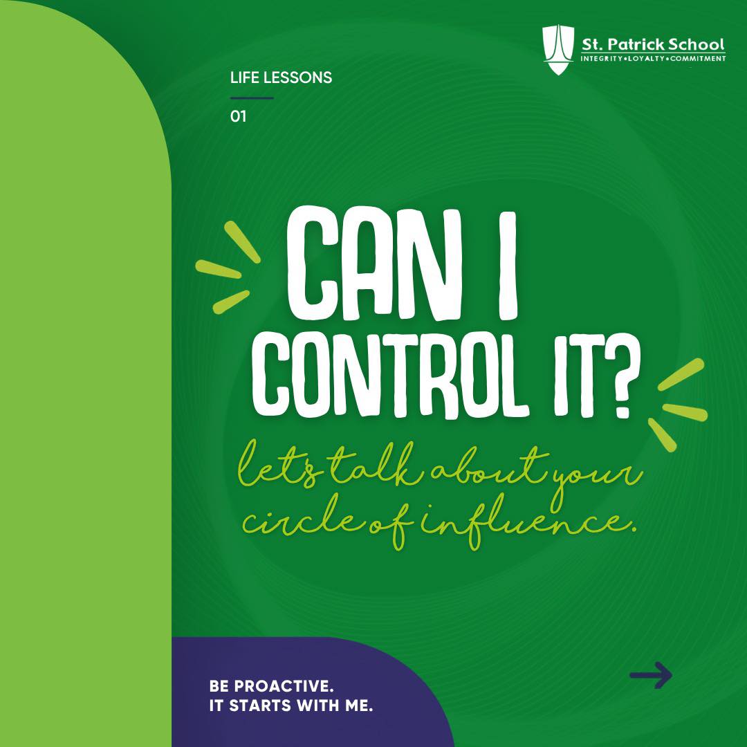 Habit 1 reminds us to focus our energy where we can make a difference. 💚
We may not control the weather, other people’s choices, or everything that happens around us, but we can choose our attitude, our actions, and how we respond.
At St. Patrick, learning to recognize our Circle of Influence helps students take ownership of what is within their reach and lead with intention every day.
Be Proactive. It starts with me.