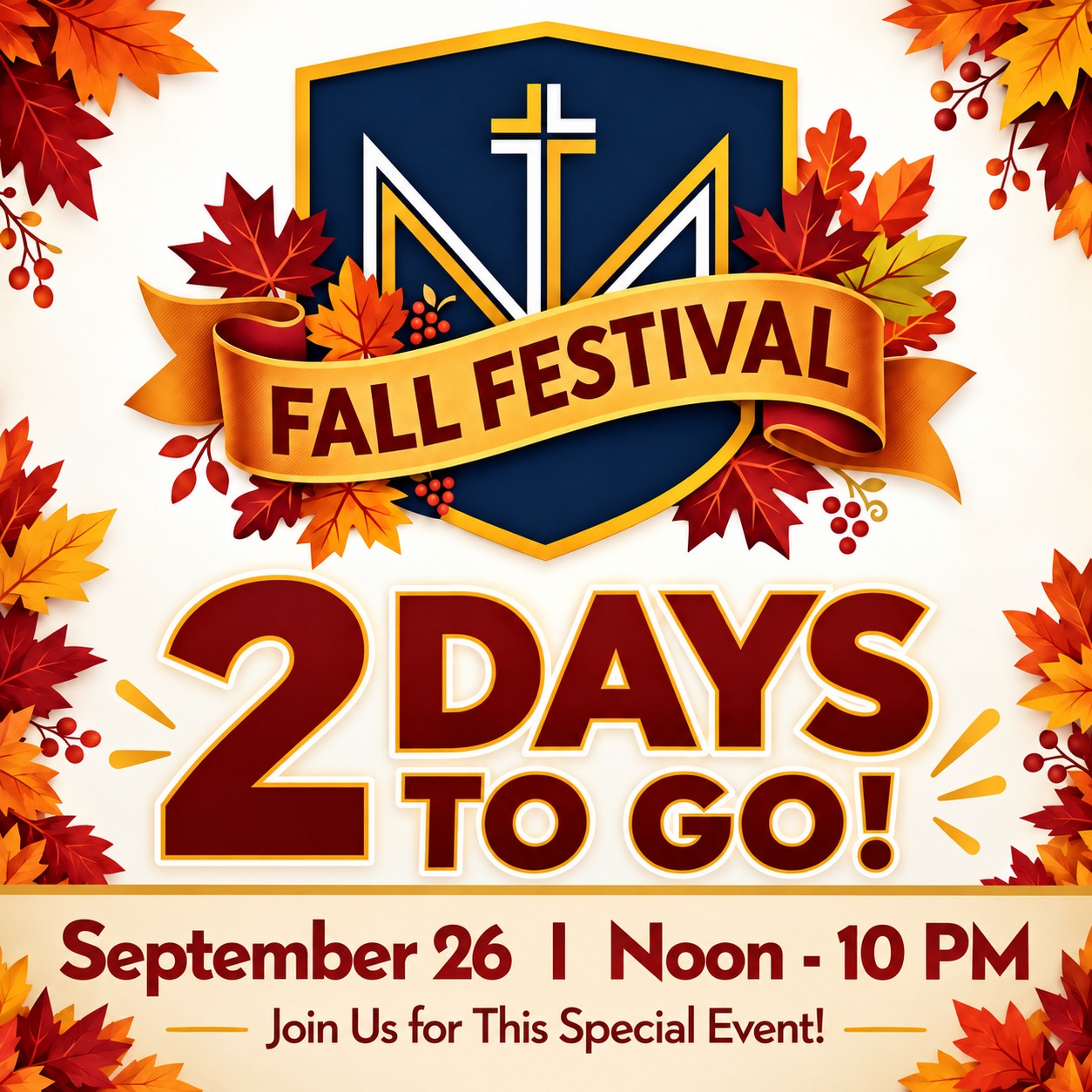 We’re getting close! Nativity’s Fall Festival is THIS SATURDAY!
Come hungry, bring the family, and plan to stay awhile — there will be plenty of food, activities, entertainment, prizes, and fun happening from Noon–10:00 PM!
And don’t let the forecast stop you:
☀️🌧️ The Fall Festival is happening rain or shine! Some activities will simply be moved indoors if needed.
👉 Check out the full schedule and festival details:
https://school.nativitybloomington.org/events/nativity-fall-festival
See you Saturday!
#NativityFallFestival #NativityofMary #2DaysToGo #JoinUs