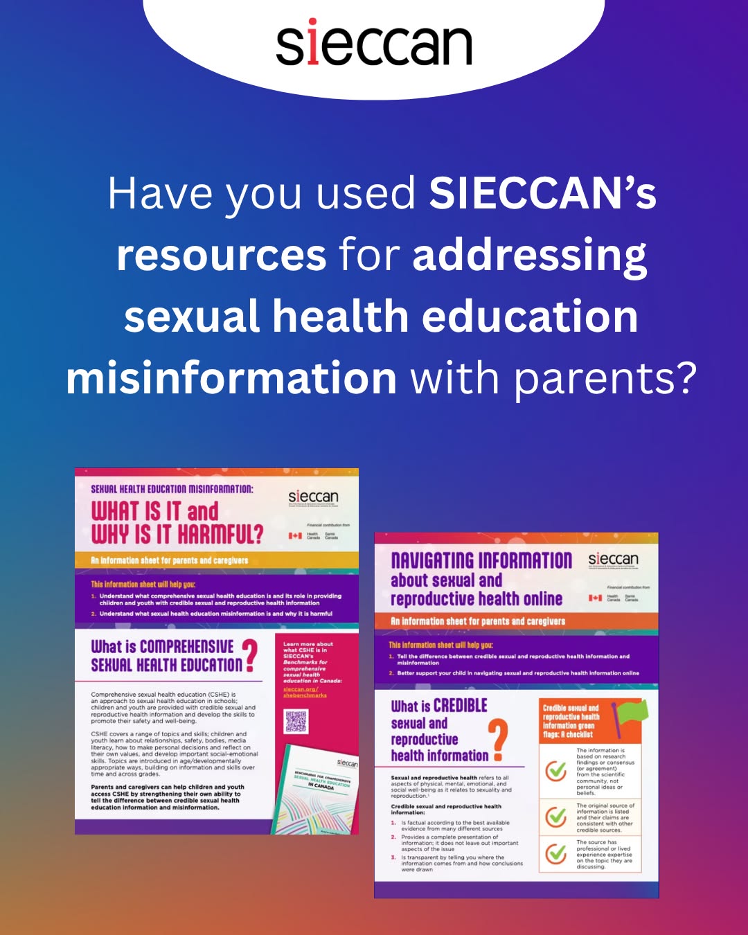 It is a quick survey, and you do not have to give feedback about all the resources! 📢
This feedback goes along way into making sure SIECCAN can continue producing resources like these. 💬
#Misinformation #SexualHealthEducation #SexEd #SIECCAN
----
Ce sondage est rapide; nul besoin de donner votre avis sur toutes les ressources! Vos commentaires nous sont précieux et nous aident à développer d’autres ressources comme celles-ci.
Inscrivez-vous via le lien dans notre bio pour recevoir le sondage dans votre boîte de réception