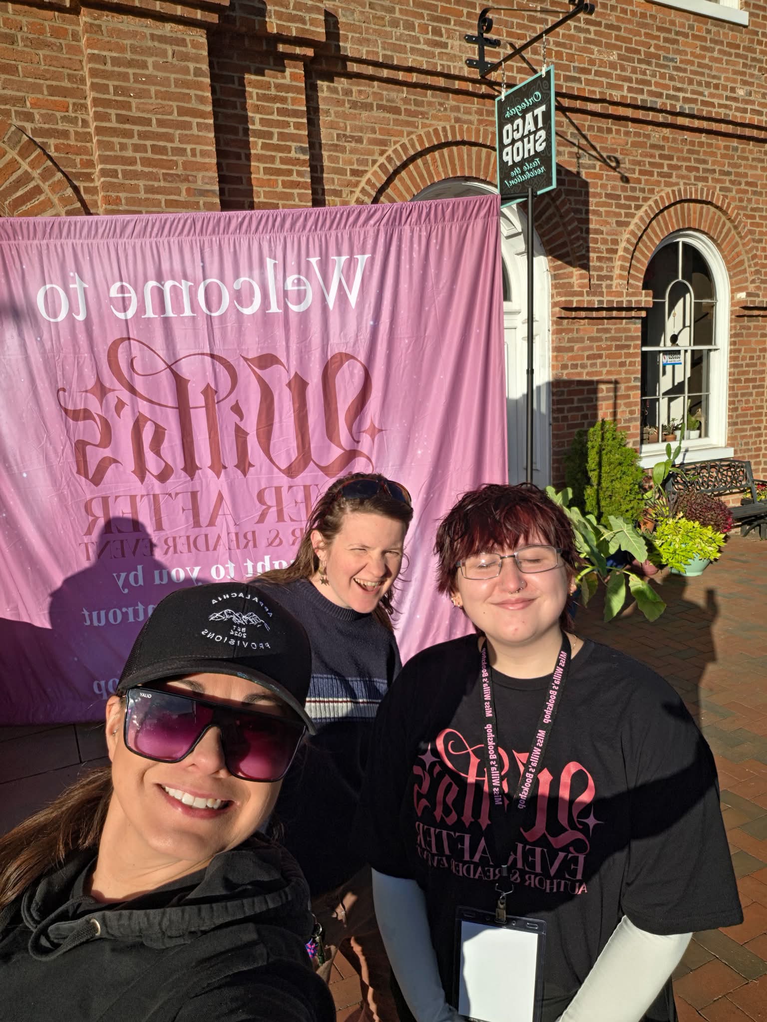 What do you get when you combine an artist, a barista, and taco chef?
Trouble. That’s what 😂
Willa’s Ever After is officially underway and the info booth is located outside of Ortega's Taco Shop and Bushel & Peck!
Welcome to town, book lovers! We hope you have a great time!