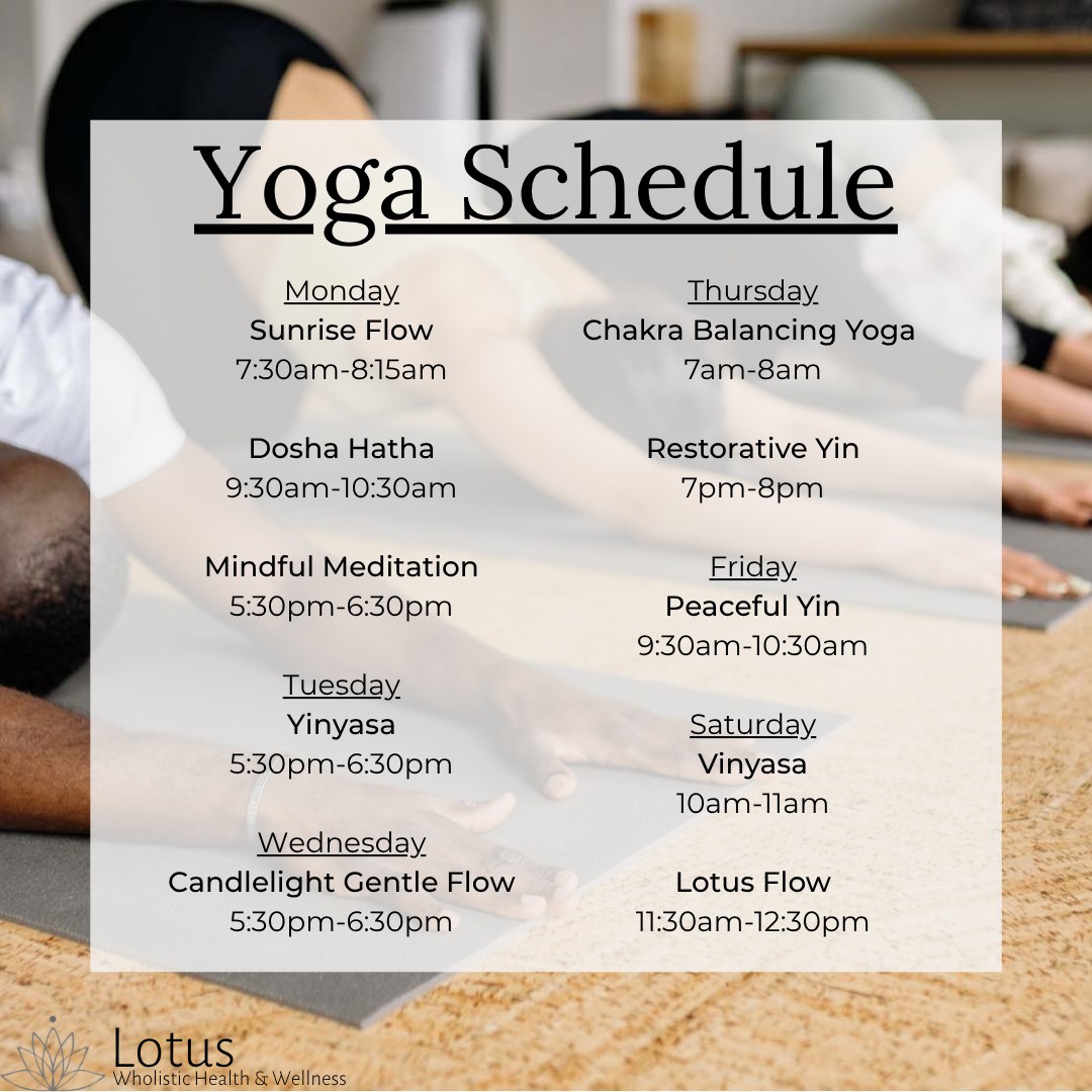 Calling all yogis and aspiring yogis!
Check out this weeks yoga schedule! Early morning and evening classes available. Join us on the mat to create harmony in mind, body and soul. 🧘✨
Register up to 2 hours in advance.
Click link in our bio to book
#lotuswholistictherapy #awakendiscoverthrive #trentonmi #yoga #wellness #downrivermi #candlelight #peacefulyin #restandrestore #weeklyyogaclasses #yogaflow #yogacommunity #selfgrowthjourney #meditation #yogajourney
#breathwork #findyourself #beyourbestself #yogatherapy #yogadaily #mindbodysoul