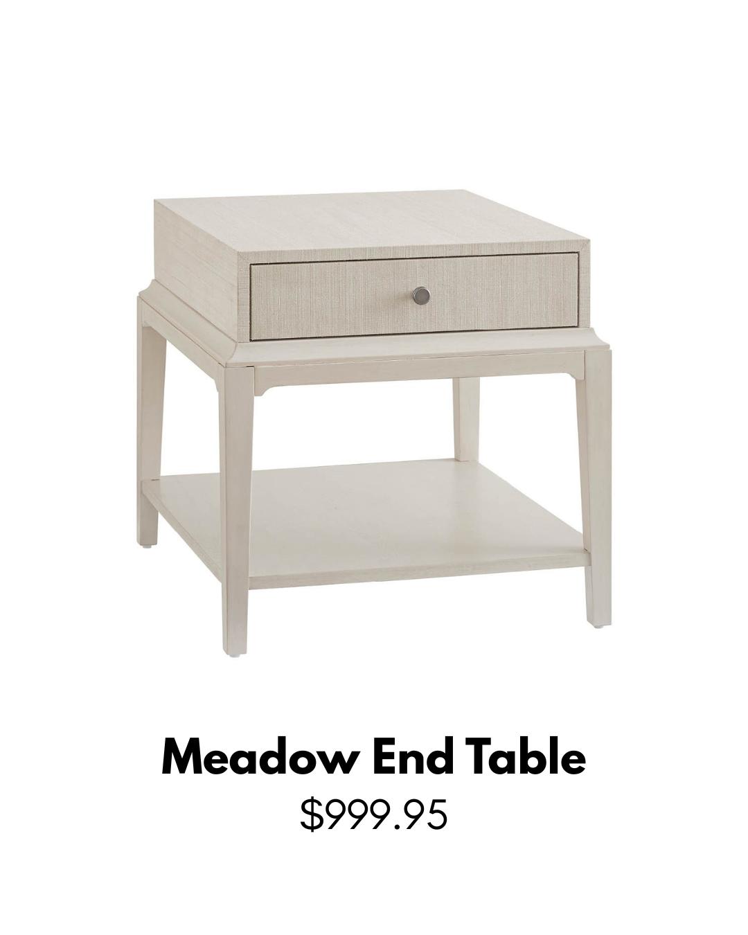 MEADOW END TABLE | $999.95
The Meadow End Table features an elegant rectangular top wrapped in Meadow wallpaper, beautifully set upon a base finished in the light Willow tone. The unexpected material contrast creates a sophisticated, collected feel, making it an ideal statement side table.