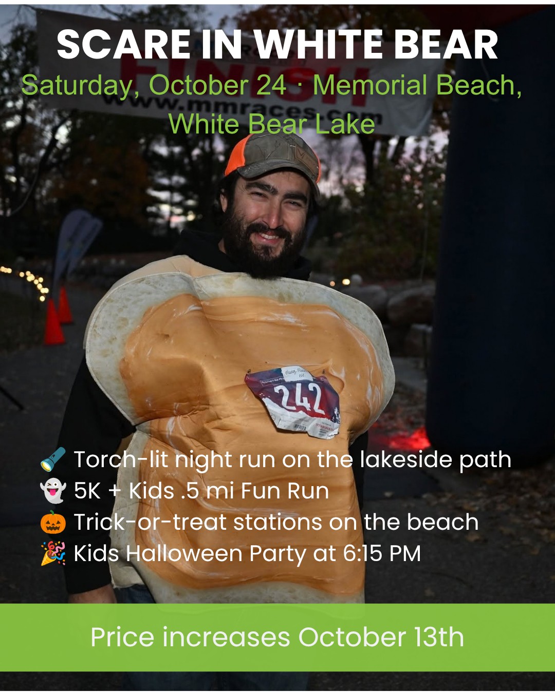 An after-dark 5K on the shores of White Bear Lake. π»π Torch-lit paths, trick-or-treat stations on the beach, and a Kids Halloween Party at 6:15 PM, costumes strongly encouraged. Price goes up October 13th, register at the link in bio! π
#MMRaces #ScareInWhiteBear #HalloweenRun #FallRacing #MinnesotaRunning