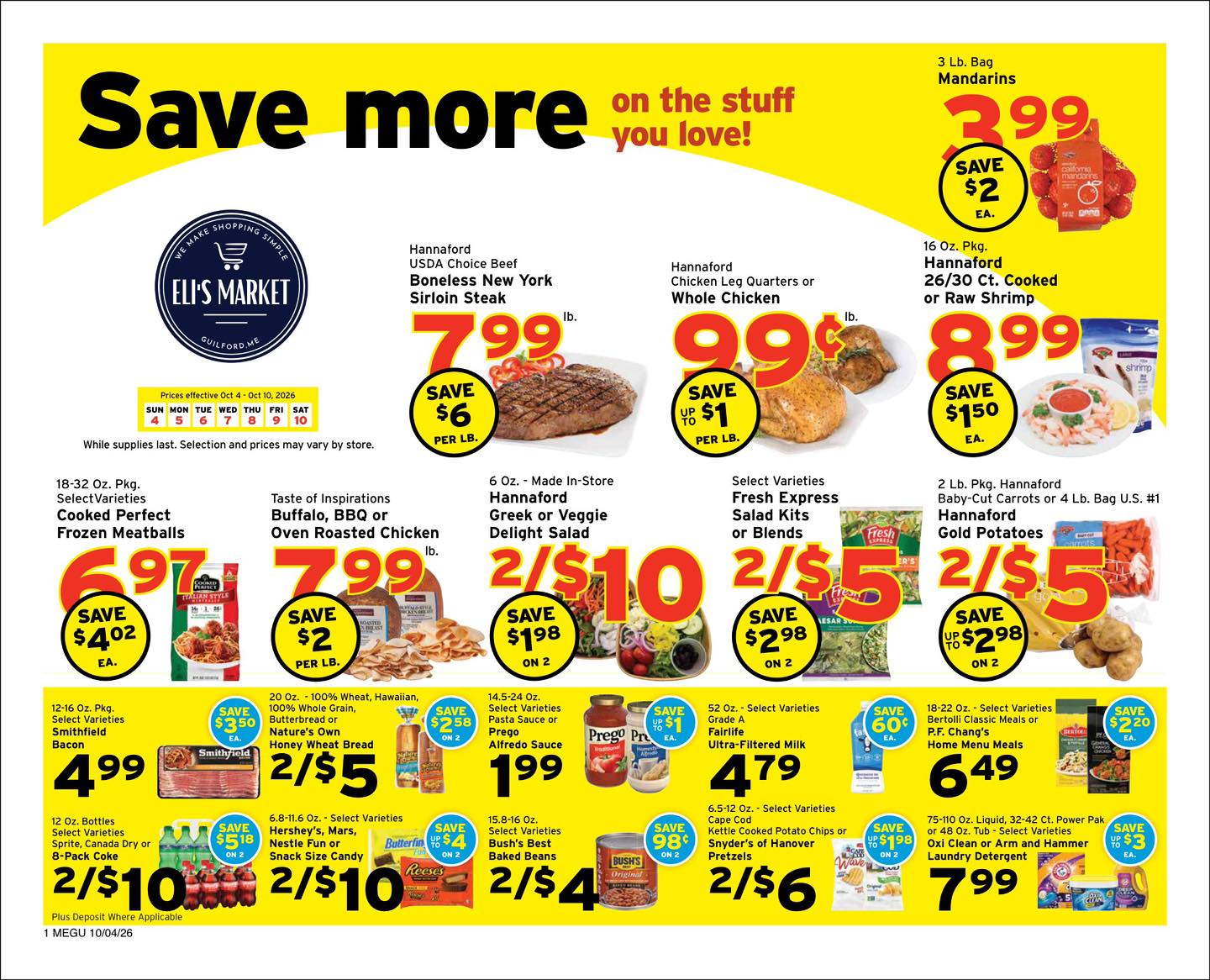 New week, new reasons to stop at Eli’s. 🛒
This week’s deals include 99¢/lb. chicken leg quarters, $1.49/lb. apples, 2/$6 strawberries, $1.49/lb. pork butt and plenty more throughout the store.
Stock the fridge, plan a few cozy fall meals and save a little money while you’re at it. 🍎🍂
Deals good October 4–10 at Eli’s Market in Guilford.