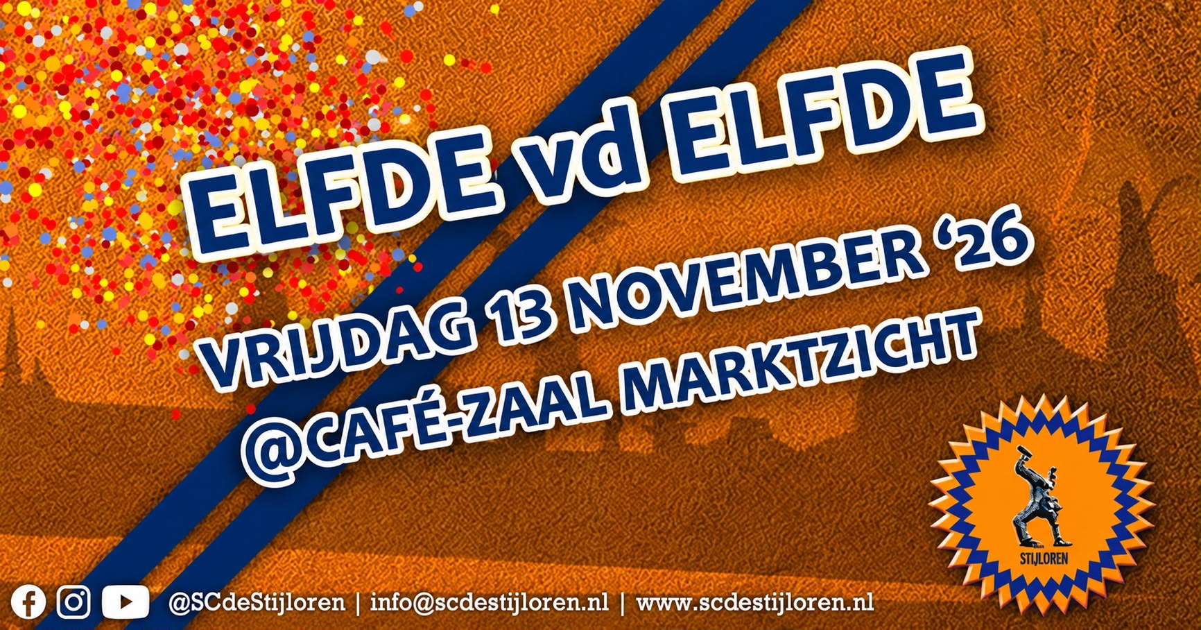 🎭 Stijlorenrijk opent het carnavalsseizoen!
Vrijdag 13 november is het zover: de Elfde van de Elfde! 🥳
In Café-Zaal Marktzicht openen we samen het nieuwe carnavalsseizoen onder het motto “Snap’r de balle nie van!”
Om 20.11 uur presenteren we de nieuwe jeugdraad. Later op de avond, rond 21.49 uur, is het tijd voor de onthulling van het volwassen gevolg. 👑
De muzikale omlijsting is in handen van DJ Djesley en Hofkapel De Hutseklutsers. 🎶
📅 Vrijdag 13 november 2025
🕗 Aanvang 20.00 uur
📍 Café-Zaal Marktzicht
🎟️ Gratis entree
Trek oe paks maor van ’t zolder, smeer wa glitter op oe smoeltje en gaon! 🎉
Hedde gij al een idee wie dit jaar de leutvorst van het Stijlorenrijk wordt? 👀