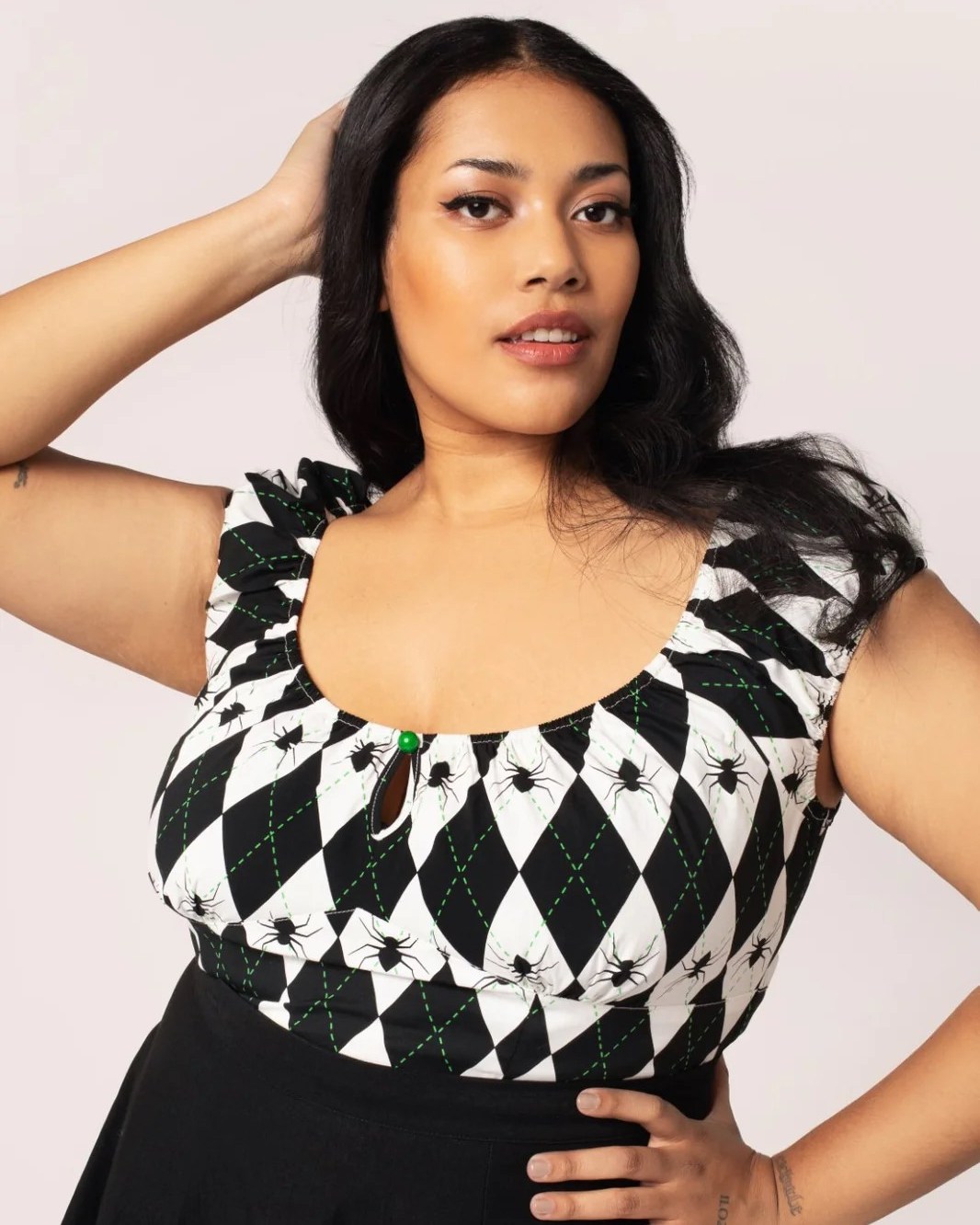 Regina… she's bringing a little attitude! 🖤💚
Looking for something a little different? The Regina Top combines a classic retro-inspired shape with an edgy twist.
🖤 Black & white harlequin print
🕷️ Covered in a cute spider details
💚 Green stitched diamond detailing
✨ Gathered neckline with a cute front keyhole
👗 Fitted shape that looks fabulous paired with your favourite high-waisted skirt or jeans.
It's the kind of top that brings rockabilly style with a little bit of sass — perfect for adding some attitude to your wardrobe.
Pair Regina with a full swing skirt for a classic retro look, or team her with high-waisted black pants for something a little more edgy.
🔥 The Regina Top is available in sizes S through to 3XL
👉 Head to the website and check her out!
Feel the Rumble! ❤️
#retrowithattitude #retrowithatwist