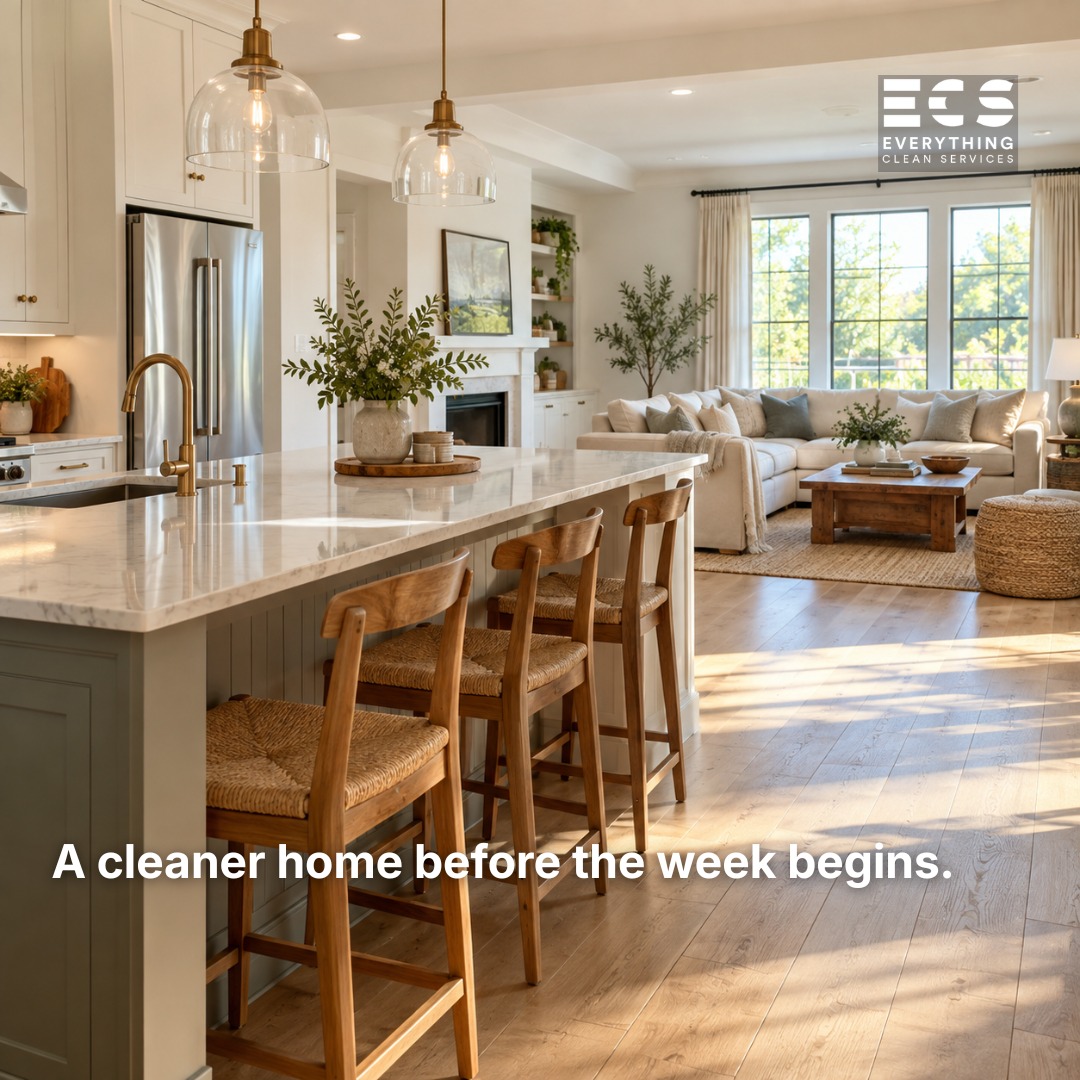 The week feels different when the home feels reset first.
Clean floors, fresh bathrooms, and a kitchen that feels back in order can make Monday feel lighter before it even starts.
That is the value of a weekly reset.
Less catching up.
Less weekend stress.
A home that feels easier to step into.
Now booking residential cleaning in North Dallas and Collin County.
Everything Clean Services
Residential Cleaning | Plano, Frisco, McKinney, Richardson, North Dallas & nearby areas