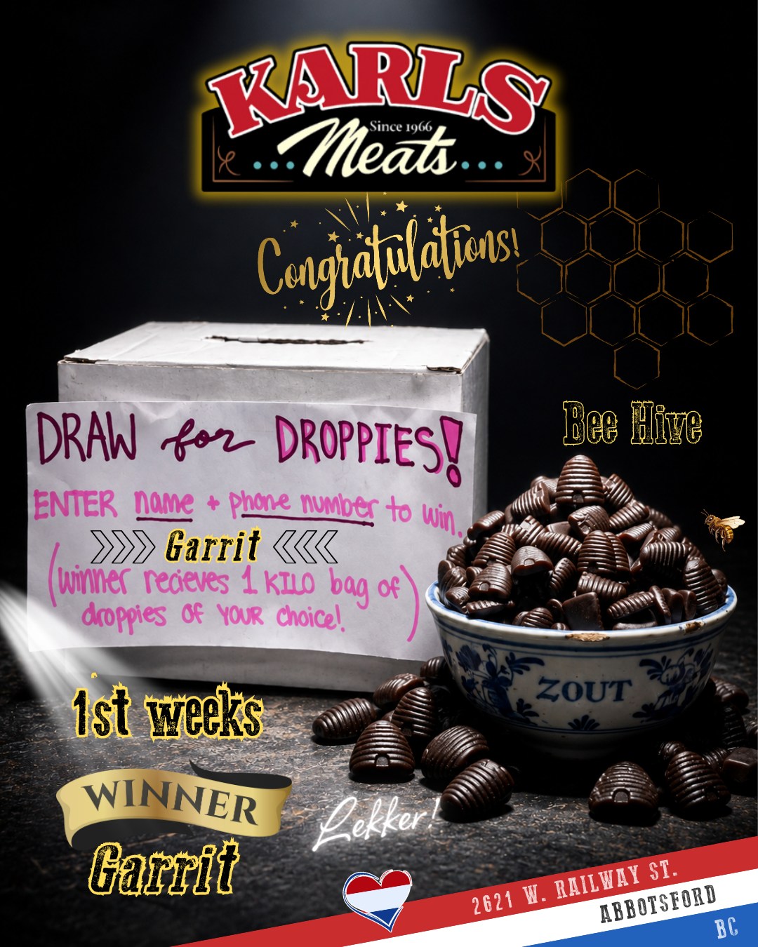 🍬 HAPPY FRIDAY, LICORICE LOVERS! 🇳🇱
There’s a little extra buzz at Karl’s today—our first Draw for Droppies winner is in!
🎉 Congratulations to GARRIT, our Week 1 lucky winner! 🎉
You’ve won ONE KILO of droppies of your choice! Now comes the big decision…
What’s it gonna be, Garrit—SALTY, SWEET, or BOTH? 🤔
A packaged favourite or your own custom mix from our bulk bins? The choice is yours! 😋
🐝 This Friday’s licorice feature: Bee Hives! These little beehive-shaped treats are taking their turn in the spotlight. Are they making it into your next bag of droppies?
Didn’t win this week? There are THREE more chances! We’re drawing a winner every Friday, with our final draw on October 16th.
📝 Look for the “Draw for Droppies” sign at the counter! Fill out a ballot with your name and phone number, and drop it in the box.
No need to wait for a win to enjoy your favourite licorice—the weekend is just getting started, and everyone needs some droppies! Buzz into Karl’s, pick up some Bee Hives or your usual salty or sweet favourites, and enter the next draw while you’re here! 🛍️🍬
👇 Help us congratulate Garrit in the comments!
Smakelijk eten! 😋
— The Karl's Meats Team 💪
📍 Karl's Meats
2621 W. Railway St, Abbotsford, BC
📞 (604) 859-9011
#KarlsMeats #DrawForDroppies #HappyFriday #BeeHives #LicoriceLovers #SaltyOrSweet #Abbotsford #ShopLocal