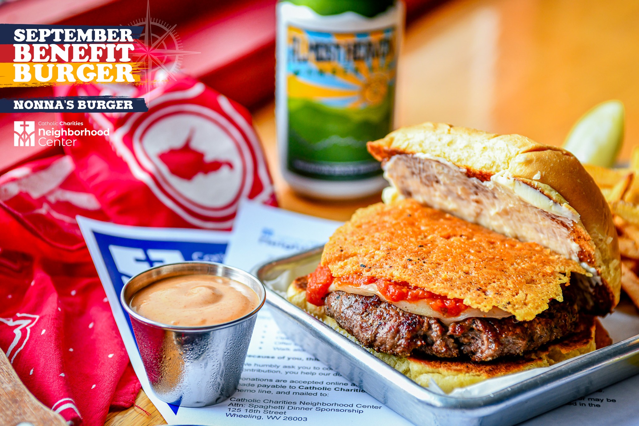 Time is running out for September’s Benefit Burger! Be sure to grab a Nonna’s Burger for supper! This month’s burger benefits the amazing folks at Catholic Charities West Virginia Neighborhood Center, so stop in and grab one for supper!
Jacob and Sons Meats grilled steak. Burger, housemade marinara, roasted garlic spread, and a crispy Parmesan tuile, with melty provolone, all on a butter-toasted Mancini's Bakery bun! Served with twice-fried fresh-cut fries and a pickle spear from Pittsburgh Pickle Co.!
Don’t forget to vote! https://wvliving.com/best-of-west-virginia-2026#/gallery?group=554315
.
.
.
.
#AppalachianEats
#ElevatedAppalachian
#EatLocalWV
#WVFoodways
#TasteWV