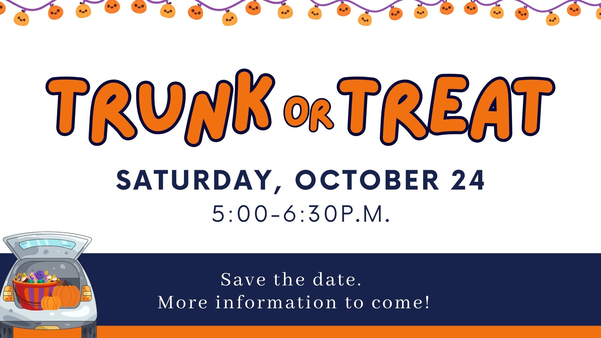 Save the Date! 🎃
Join us for All Saints Trunk or Treat on Saturday, October 24, from 5:00–6:30 p.m. in our south parking lot!
Mark your calendars for a fun evening of treats, costumes, and community! Start brainstorming a creative theme for your decorated trunk as we fill the parking lot with fun stops for children to trick-or-treat from.
More information and RSVP details coming soon!
#NativityofMarySchool #TrunkOrTreat #SaveTheDate #CommunityFun
