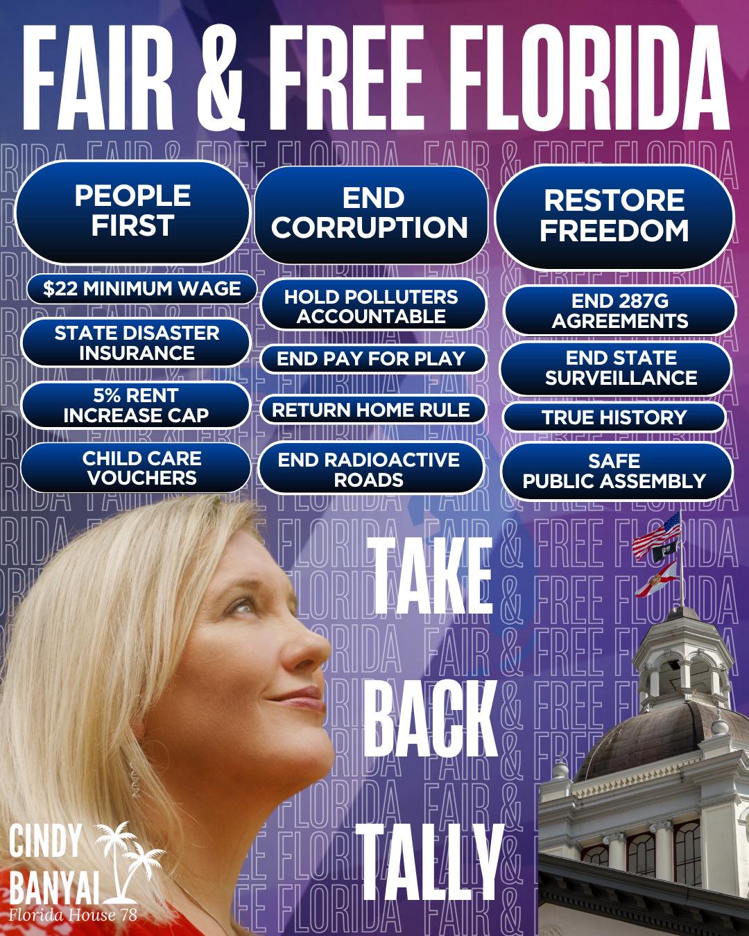 Fair & Free Florida. That’s what you’ll get when you vote for me, Cindy Banyai. Time throw out the cronies and the elite and make real change for the people. For more info and details check out the Bold Action page on my website - CindyBanyai.com
#hd78 #fortmyers #noshit #takebacktally #election2026