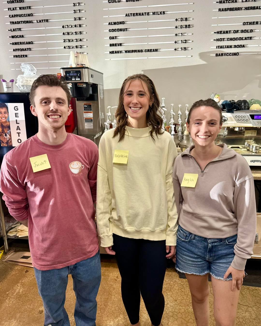 We don’t usually have much free time during the day, but when we do, we like to put our other talents to work! 🤔🧐
While our customers were quietly enjoying their coffee, peace, and serenity, we were busy crafting… Post-it name tags! 😂
Just another day of putting our many talents to good use!