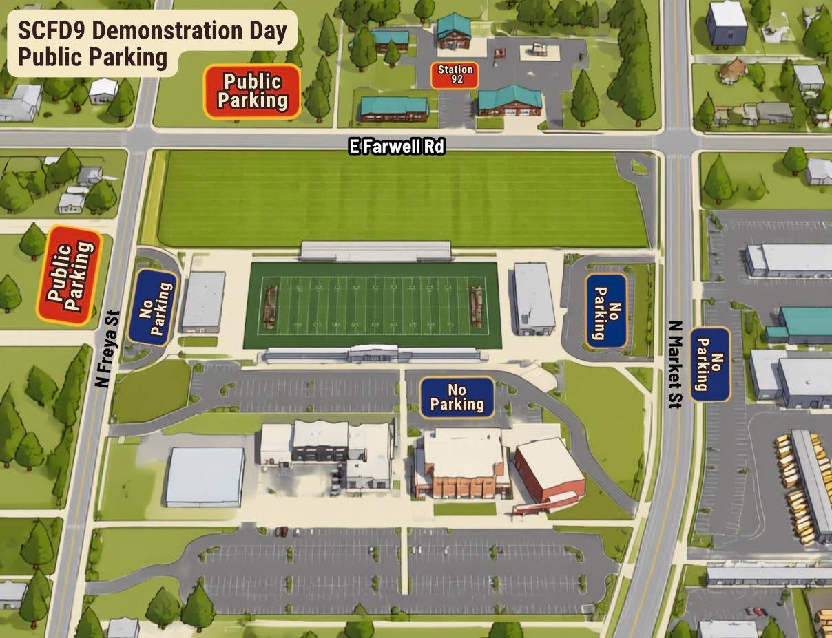 🚒 Tomorrow is the big day: Demo Day!
We wanted to provide a parking map to help make your arrival a little easier.
The closest parking area to Station 92 will be the field northeast of Farwell Road and Freya Street. This parking area typically fills up, so we’ve included an additional parking location on the map if needed.
Please pay close attention to the NO PARKING areas marked on the map, as those spaces are reserved for a Mead School District event.
We can’t wait to see you tomorrow morning!
📅 Saturday, October 3
⏰ 10 AM–2 PM
📍 Station 92