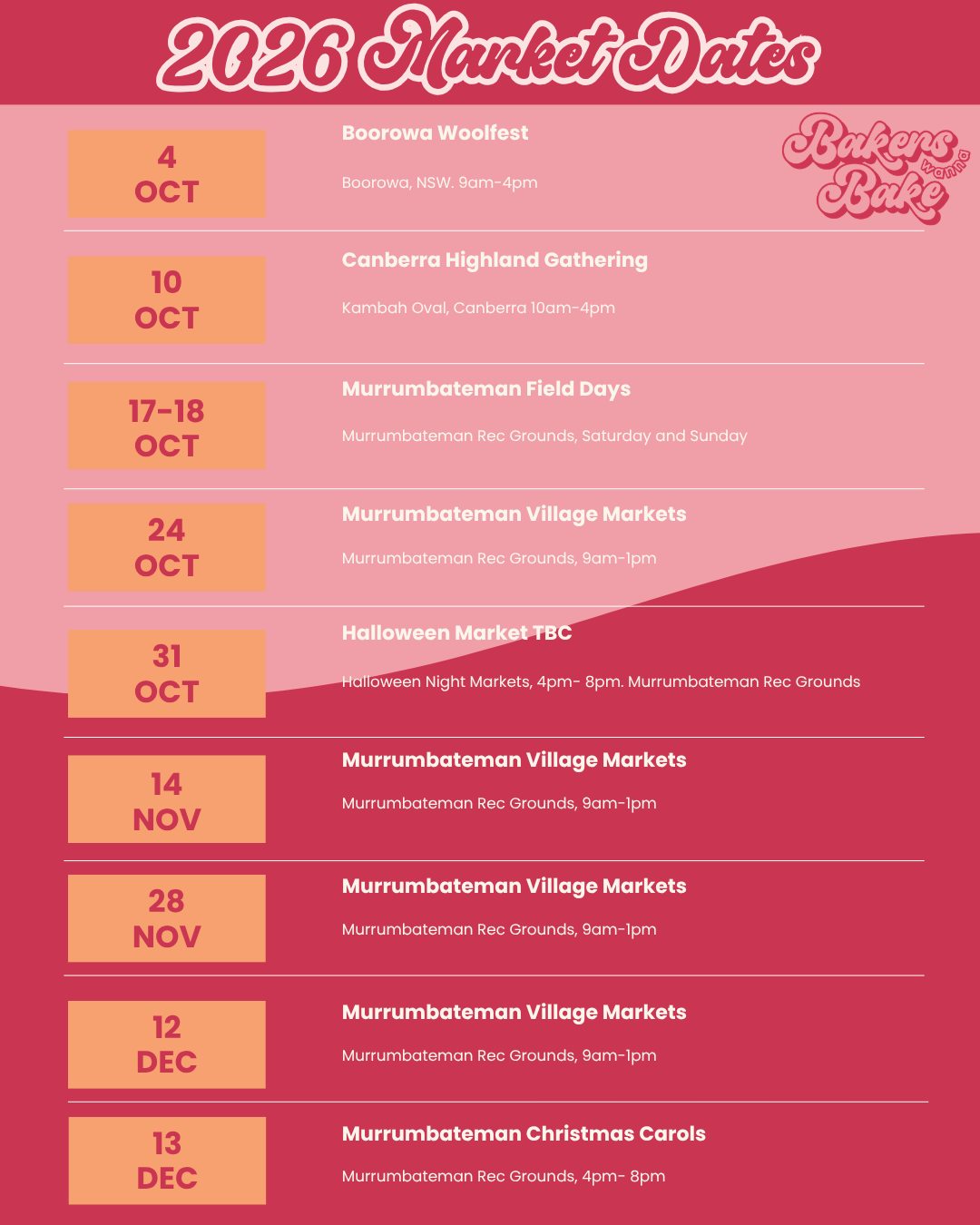 Guys this is just some of our market dates for the rest of year!
We are just getting final details on 4 more events and we will do an update.
Our Christmas range will be coming out soon.
Friendly reminder that we are fully booked for the rest of the year now.
Thanks!
Katelin and Gemma.