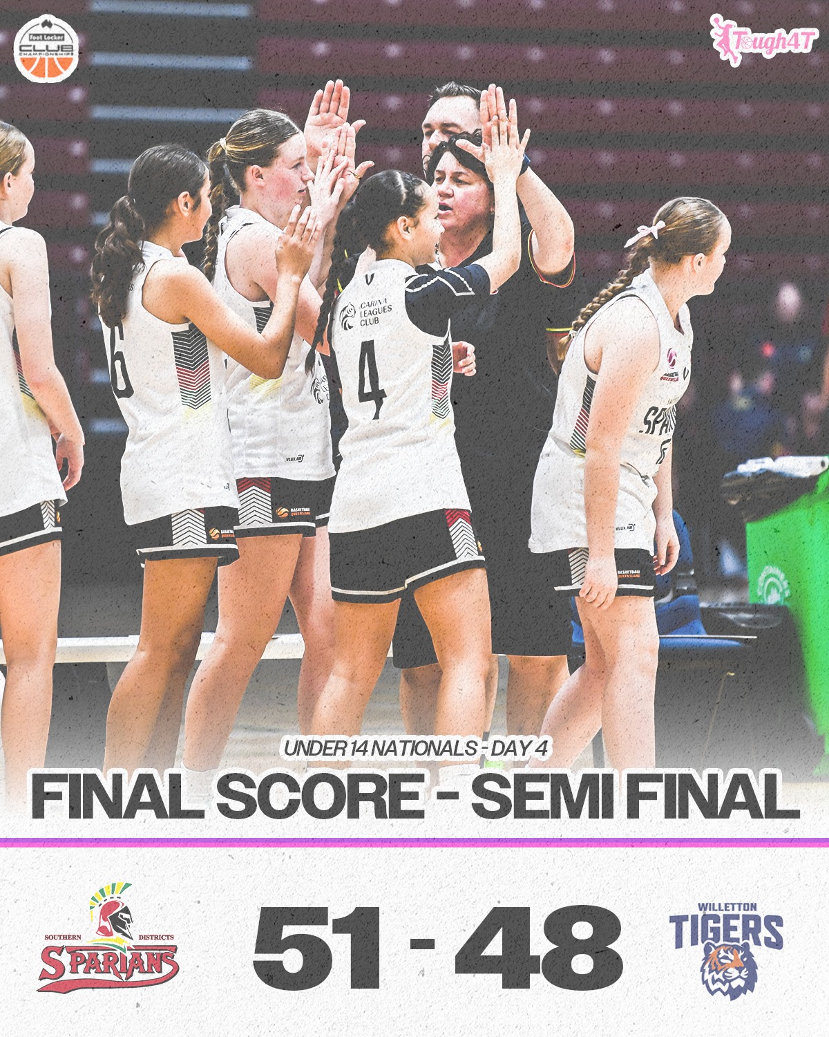 OUR UNDER 14 SPARTANS GIRLS ARE OFF TO THE BIG DANCE 🏆
Our Spartans Girls have defeated the host association, Willetton Tigers, by 3 points in tonights semi final to advance to tomorrows GRAND FINAL!
➡️ Game will be 2pm AEST tomorrow against Melbourne Tigers - make sure to stream it live via Kommunity TV.
One more to go 🥇🏆
#DarksideFamily