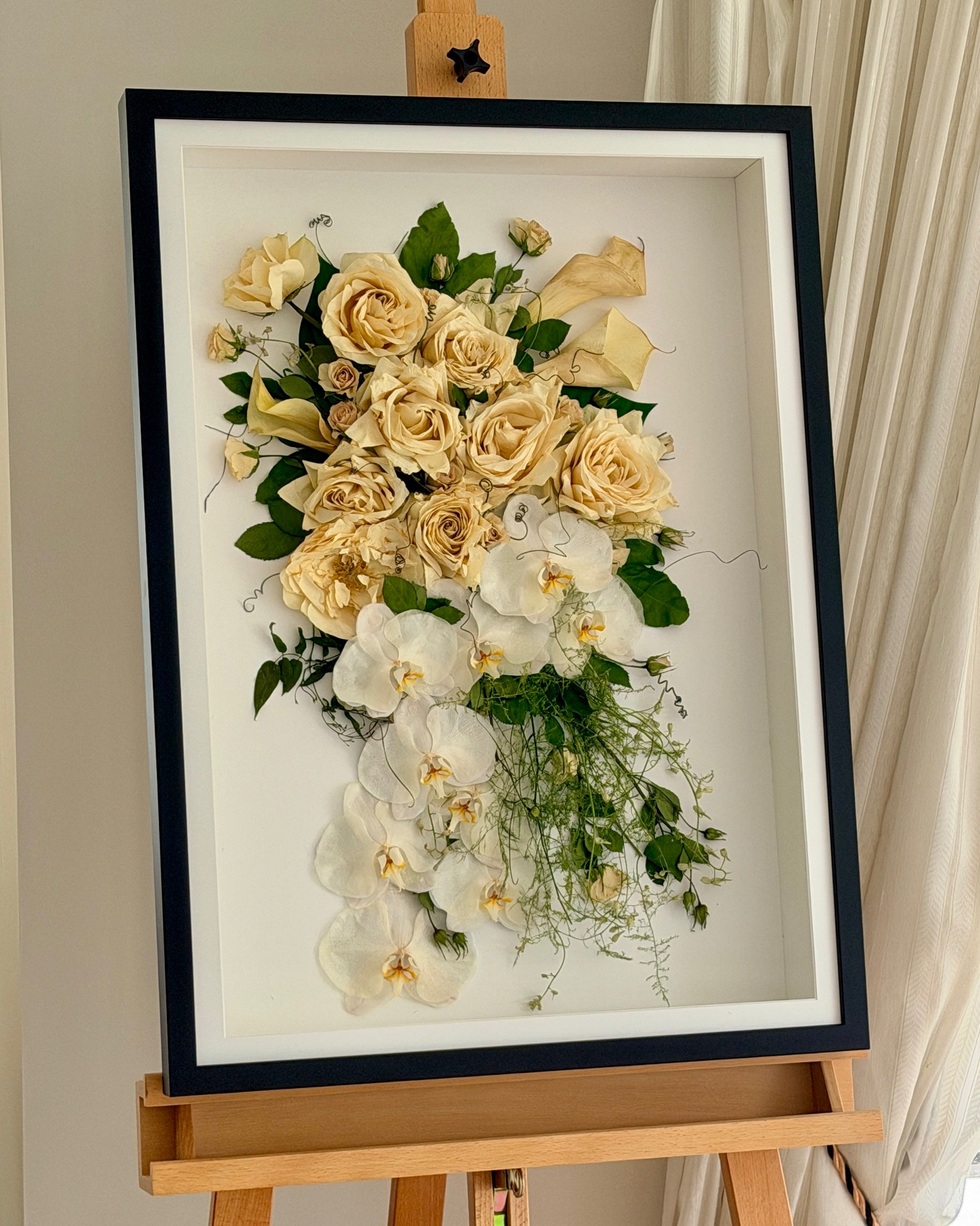 From "I do" to a reminder on your wall 🤍
Slide 1: the finished keepsake frame - a large statement artwork
Slide 2: a close of up of the preserved flowers in the frame
Slide 3: the bouquet when it arrived in my studio
Slide 4: the magnificent bouquet being carried down the aisle
Slide 5: the bride holding her flowers on her wedding day
It's such a privilege to be trusted with these flowers. This wonderful bouquet masterpiece was created by @mossnstone. They held so much of the day, and now Paulette gets to keep looking at them.
#goldcoastweddings #bouquetpreservation #weddingkeepsake #orchidbouquets #goldcoastbride
