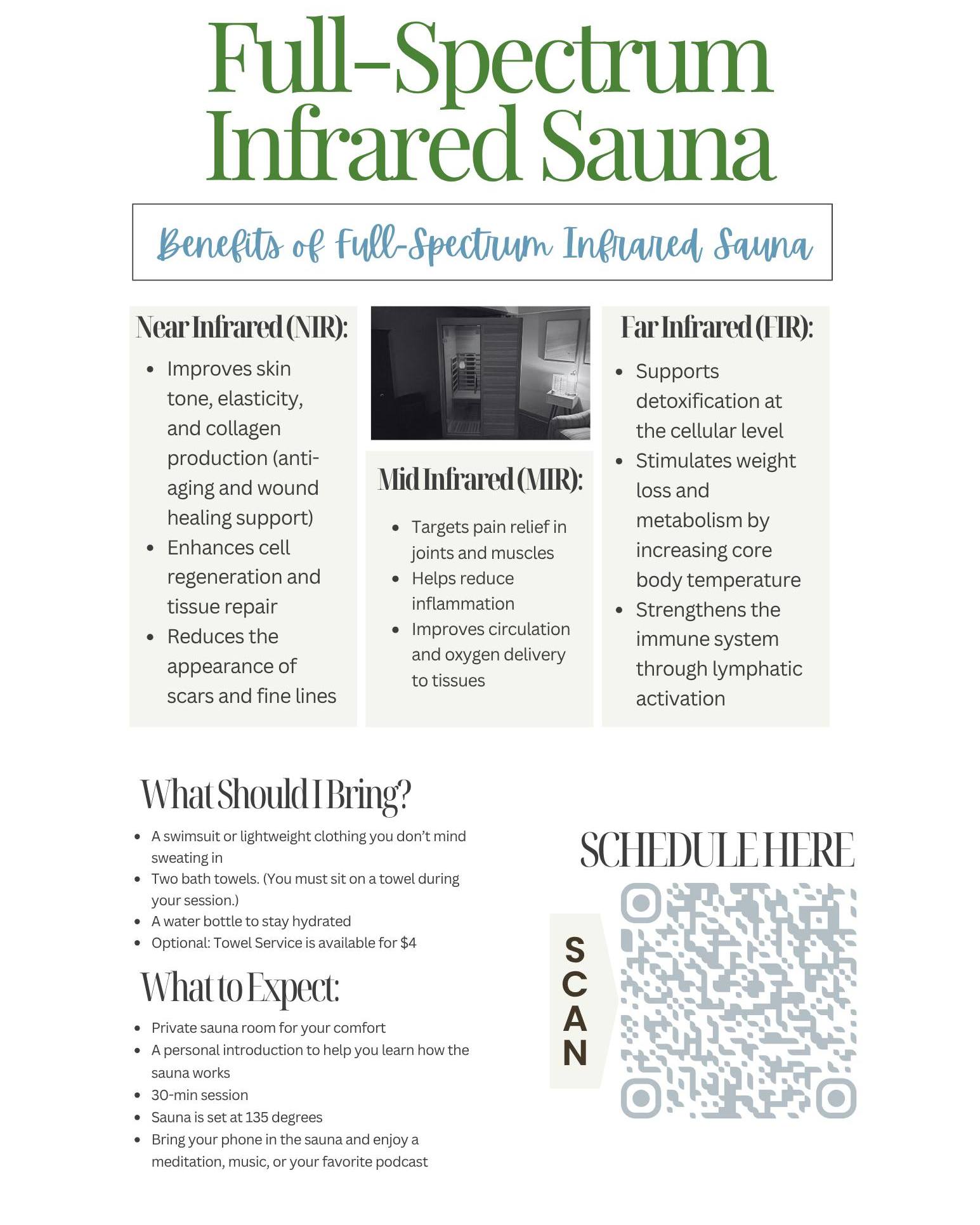 Sauna Season Is Back!
After the hot and steamy summer we had, it might seem surprising to say we’re ready for even more heat—but there’s something especially comforting about settling into a warm sauna as the temperatures begin to cool.
Sauna sessions can be a wonderful way to relax, unwind, and support your overall wellness. The heat encourages sweating, promotes relaxation, and may help ease muscle tension and soothe tired, achy muscles. Many people also find that a sauna session helps them slow down, de-stress, and create a little more space for rest and recovery.
Whether you’re looking to relax after a busy day, warm up on a crisp fall evening, or simply make time for yourself, sauna season is the perfect excuse to prioritize your well-being.
Come warm up, slow down, and enjoy the restorative benefits of a little heat.