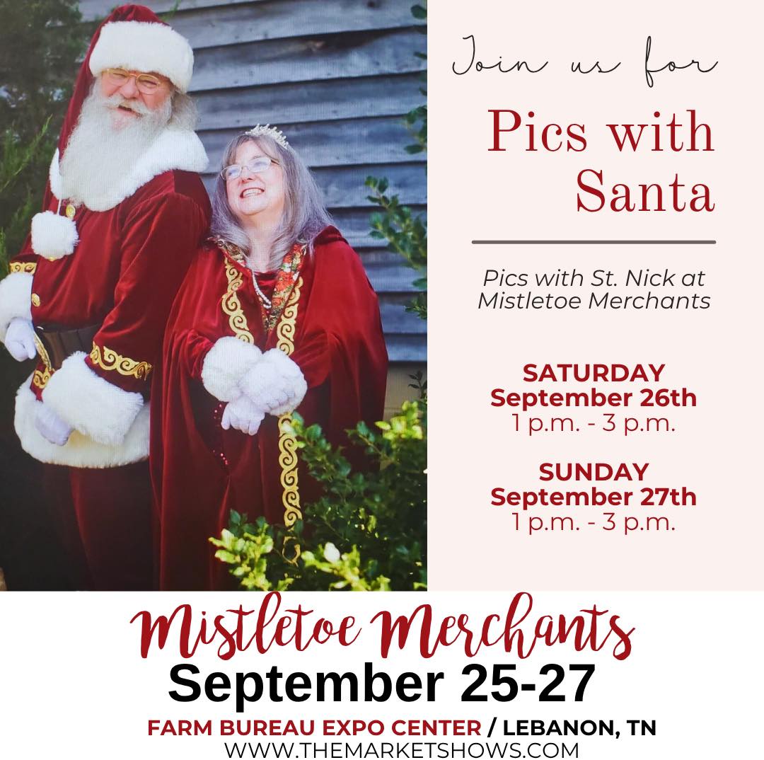 HO HO HO SANTA’S COMING TO TOWN! 🎅🎄
He will be making an appearance from 1-3pm on Saturday AND Sunday !
Buy YOUR TICKETS HERE:
https://midsouthmediagroupcom.ticketspice.com/2026-mistletoe-merchants-of-nashville