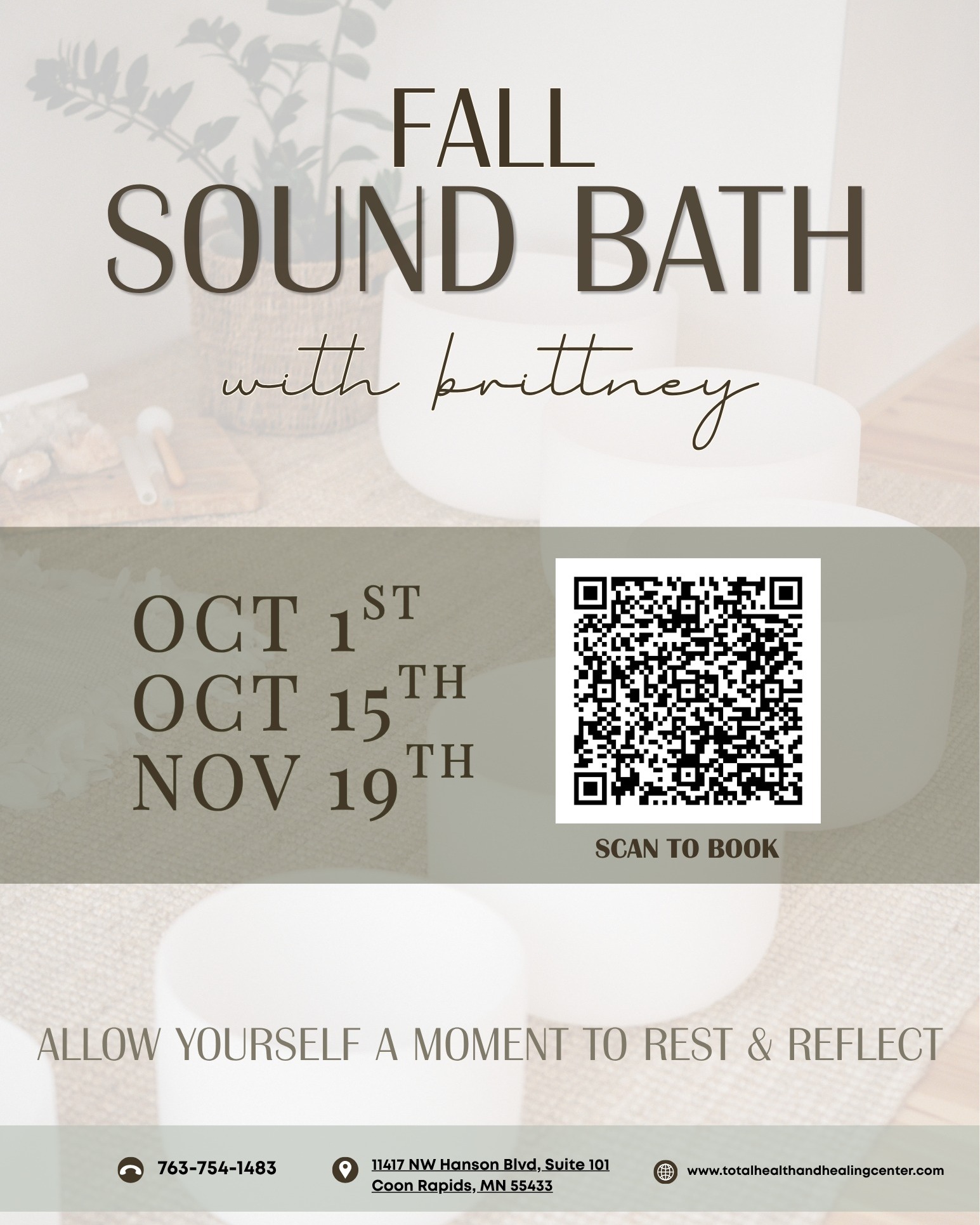Fall is the perfect time to slow down, reset, and give yourself a moment to just be.
Join Brittney for a Fall Sound Bath — a peaceful space to rest, reflect, and recharge as we move through the season.