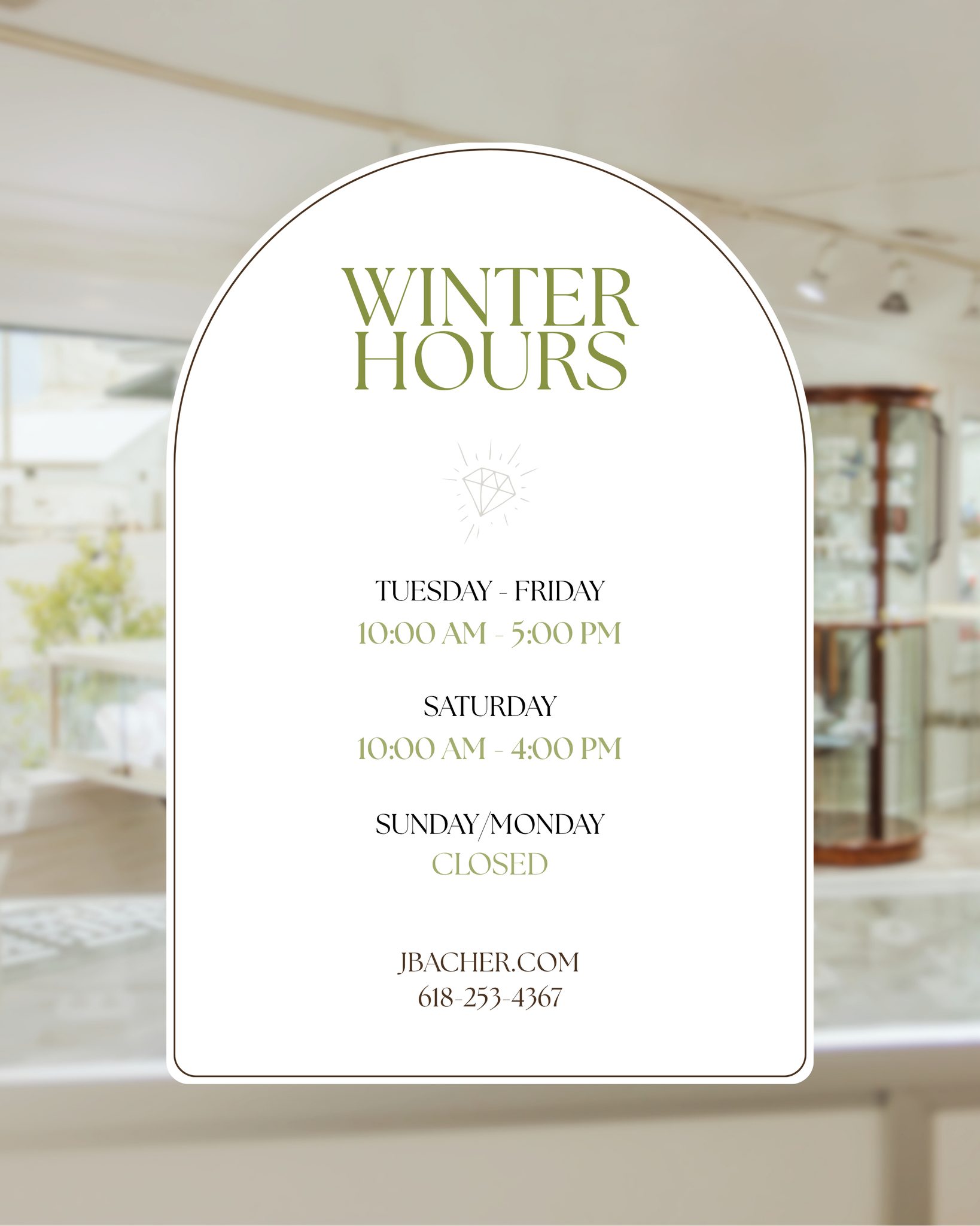 Winter hours start today! We’ll be staying open an extra hour during the week, giving you a little more time to stop in and see us, especially with the holidays around the corner.