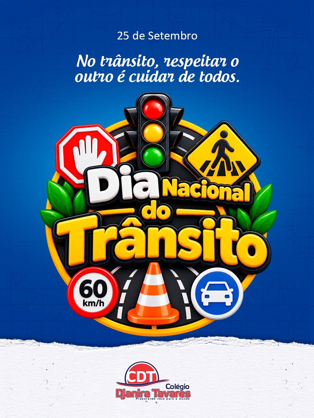 Dia Nacional do Trânsito🚦
Hoje é dia de lembrar que um trânsito mais seguro começa com pequenas atitudes: respeitar as regras, ter atenção, praticar a gentileza e cuidar do outro.
Na escola, também aprendemos que cidadania se constrói todos os dias e o respeito no trânsito faz parte dessa aprendizagem. 🚗🚌🚶♀️🚲