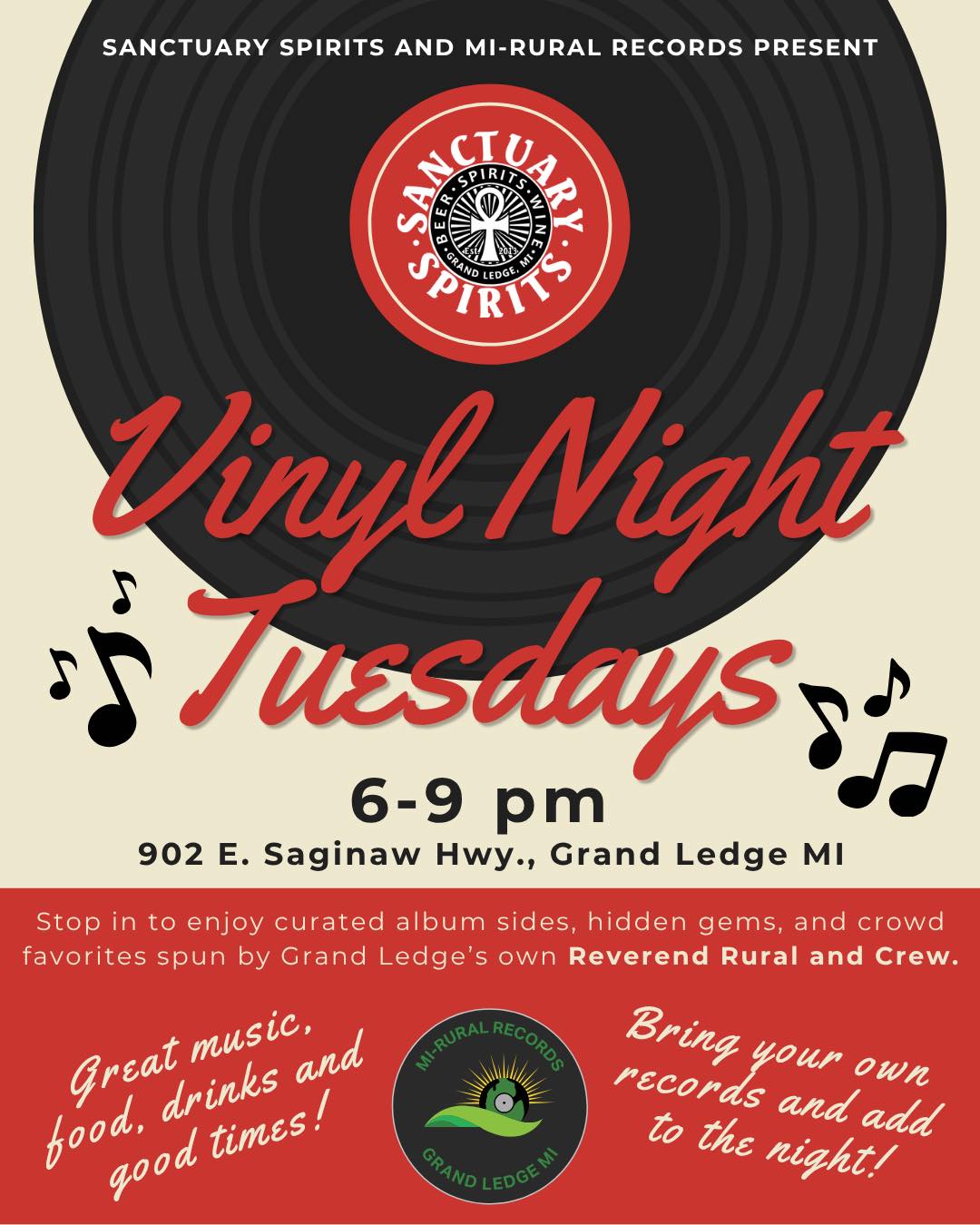 Dust off your tweed jackets, practice your worst fake accents, and prepare to sip like royalty, because Vinyl Night at Sanctuary Spirits is officially crossing the pond! 🇬🇧✈️
Tonight (Tuesday, Oct 6), we are partnering with the brilliant folks at MI Rural Records to bring you the ultimate British Invasion night. We’re talking full-throttle Beatles, Stones, The Who, The Kinks, and maybe a little Bowie or Zeppelin if we’re feeling properly rebellious.
🎸 The Breakdown:
• 6:00 PM: The needle drops. You realize your British accent sounds less like Mick Jagger and more like a malfunctioning GPS.
• 7:30 PM: You’re three drinks deep, passionately explaining to a stranger why Paul was clearly the superior songwriter.
• 9:00 PM: The music stops. You turn back into an American.
Whether you're a certified Anglophile, a hardcore record collector, or you just want to drink great spirits while pretending you're in a smoky London pub in 1965, this is where you need to be.
Come grab a drink, flip through some crates, and let’s make some noise. Cheerio! 🍹🎹
#SanctuarySpirits #MIRuralRecords #VinylNight #BritishInvasion #VinylCommunity #KeepItGroovy #LocalSpirits #GrandLedgeEats