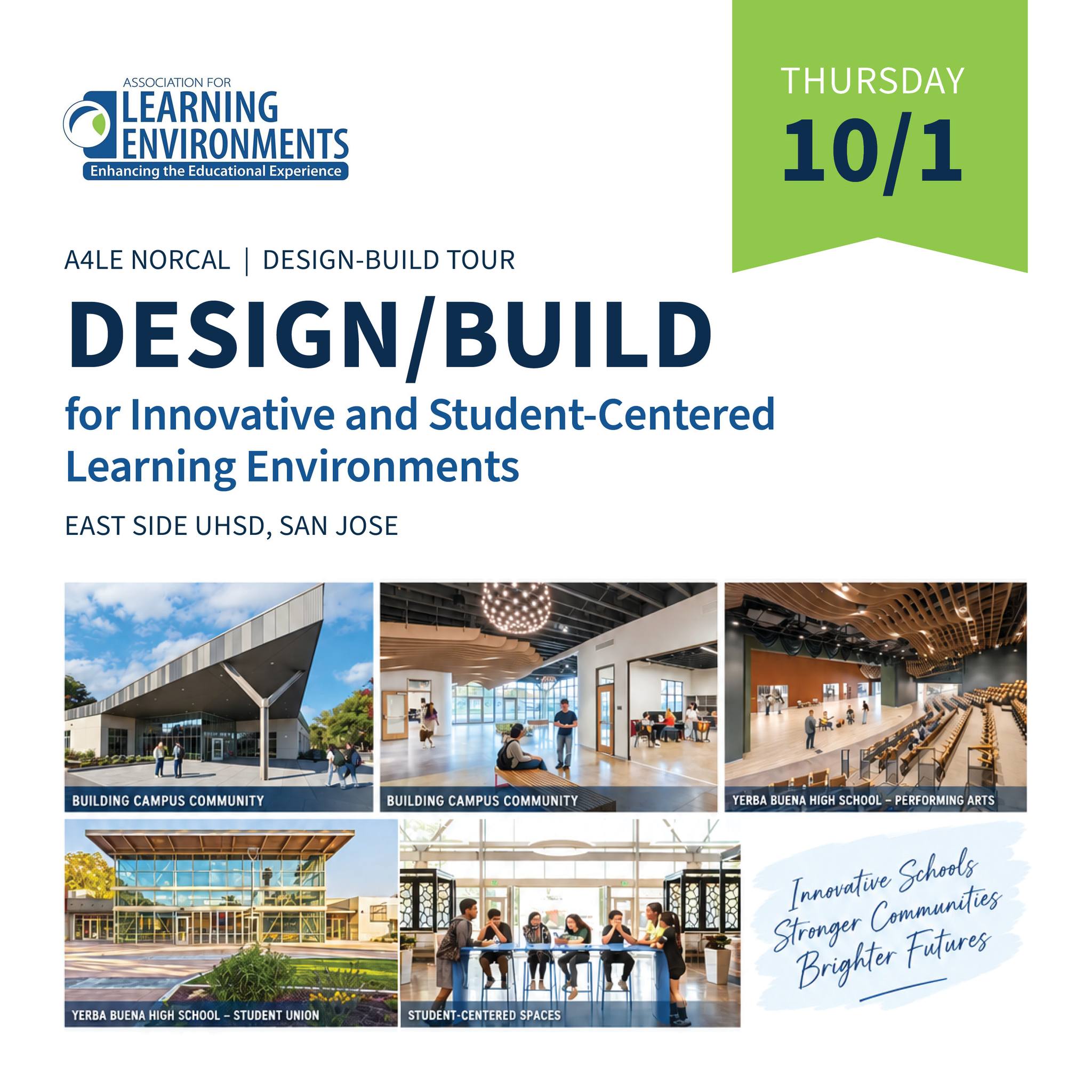 Join us this Thursday, October 1, for A4LE’s Design-Build Tour: Innovative and Student-Centered Learning Environments in San Jose!
We’re excited to have two JKAE projects featured on the tour — William C. Overfelt High School and Yerba Buena High School. Come explore how collaboration and design-build delivery are shaping innovative, student-centered learning environments across East Side Union High School District.
Registration closes Wednesday, September 30 at noon.
https://www.a4le.org/A4LE/Southwest/Northern_California_Nevada/Northern_California_Nevada.aspx
We hope to see you there!
#JKAE #A4LE #EducationalDesign #SchoolDesign #DesignBuild
